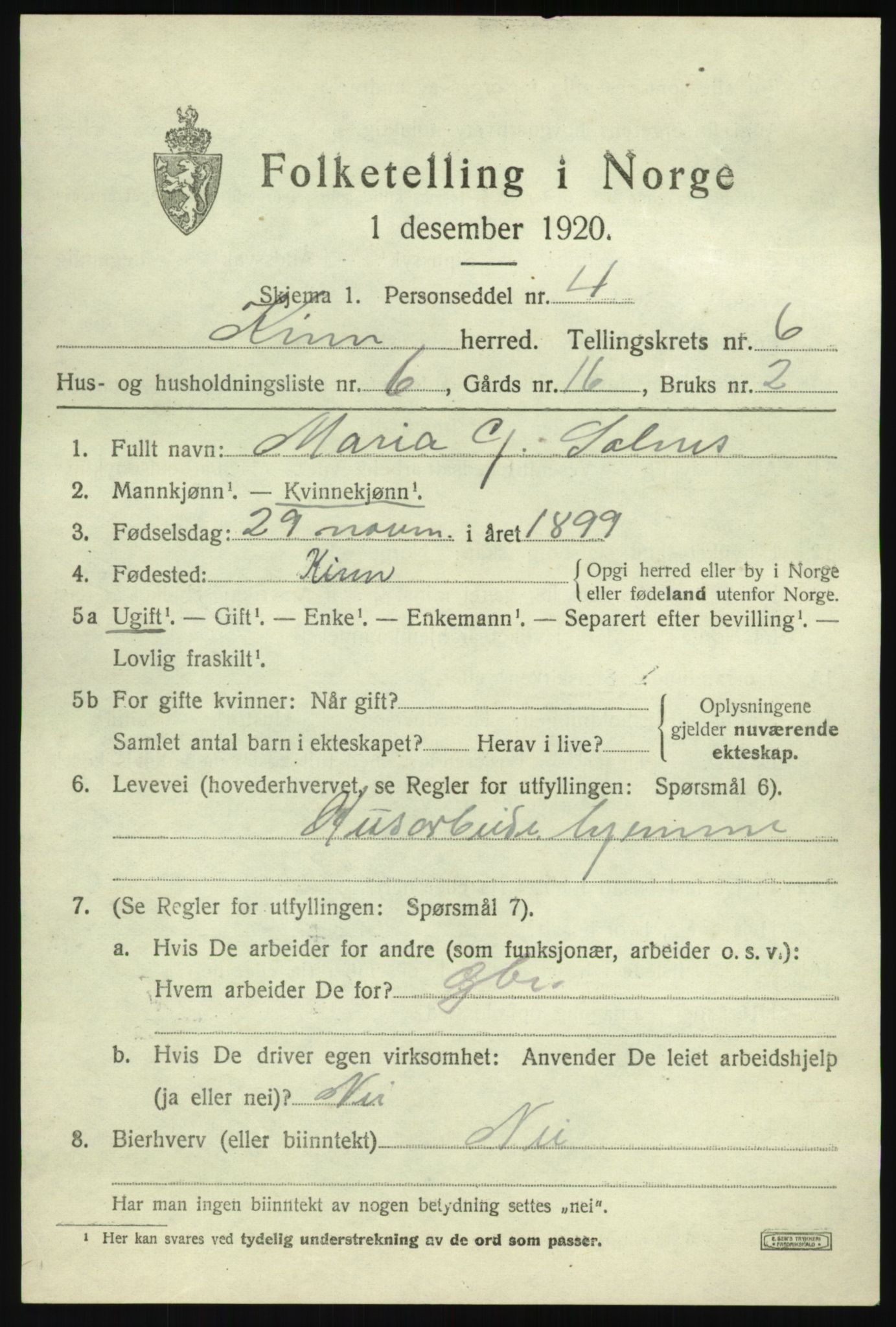 SAB, 1920 census for Kinn, 1920, p. 2823