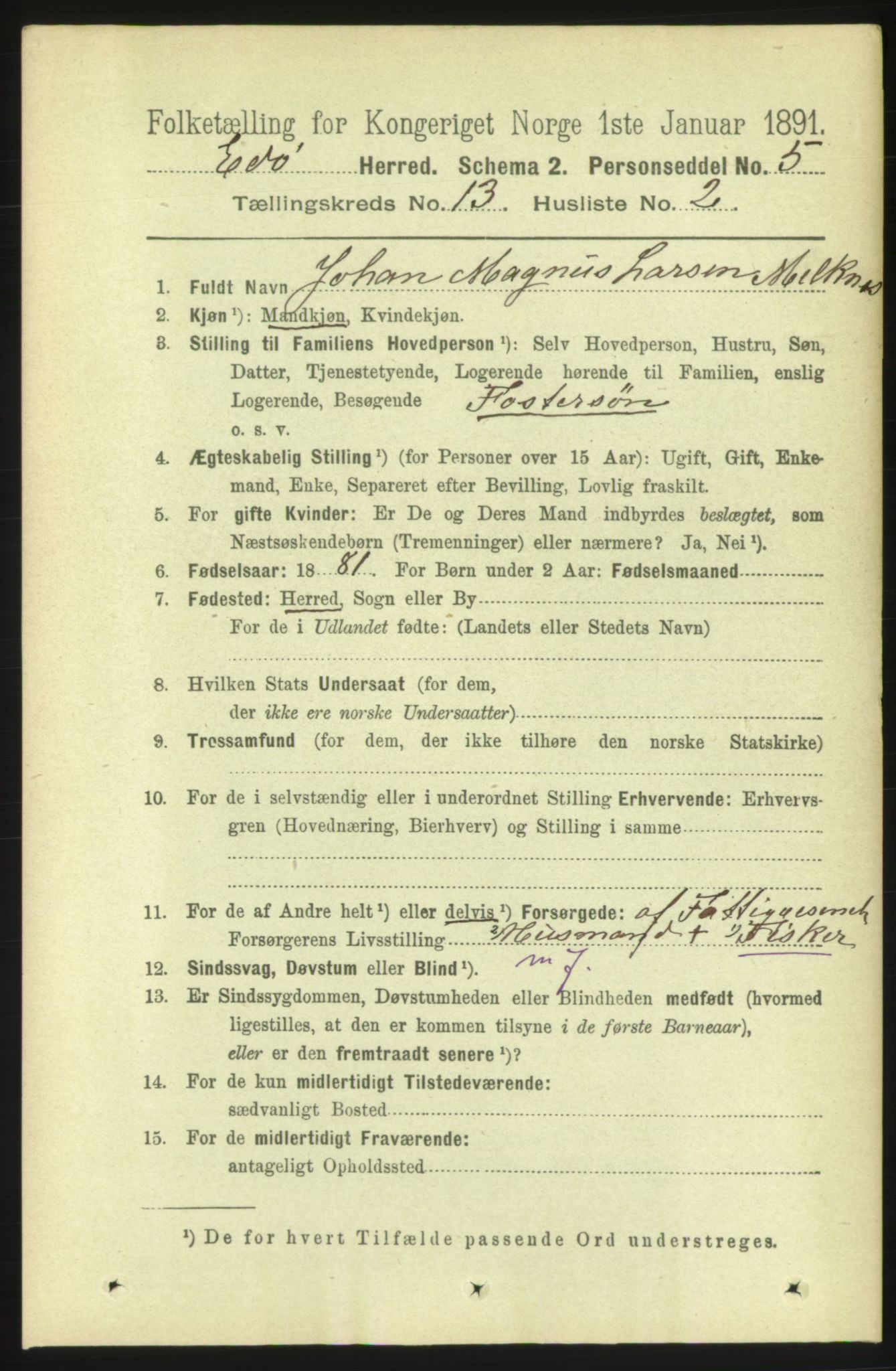 RA, 1891 census for 1573 Edøy, 1891, p. 3689