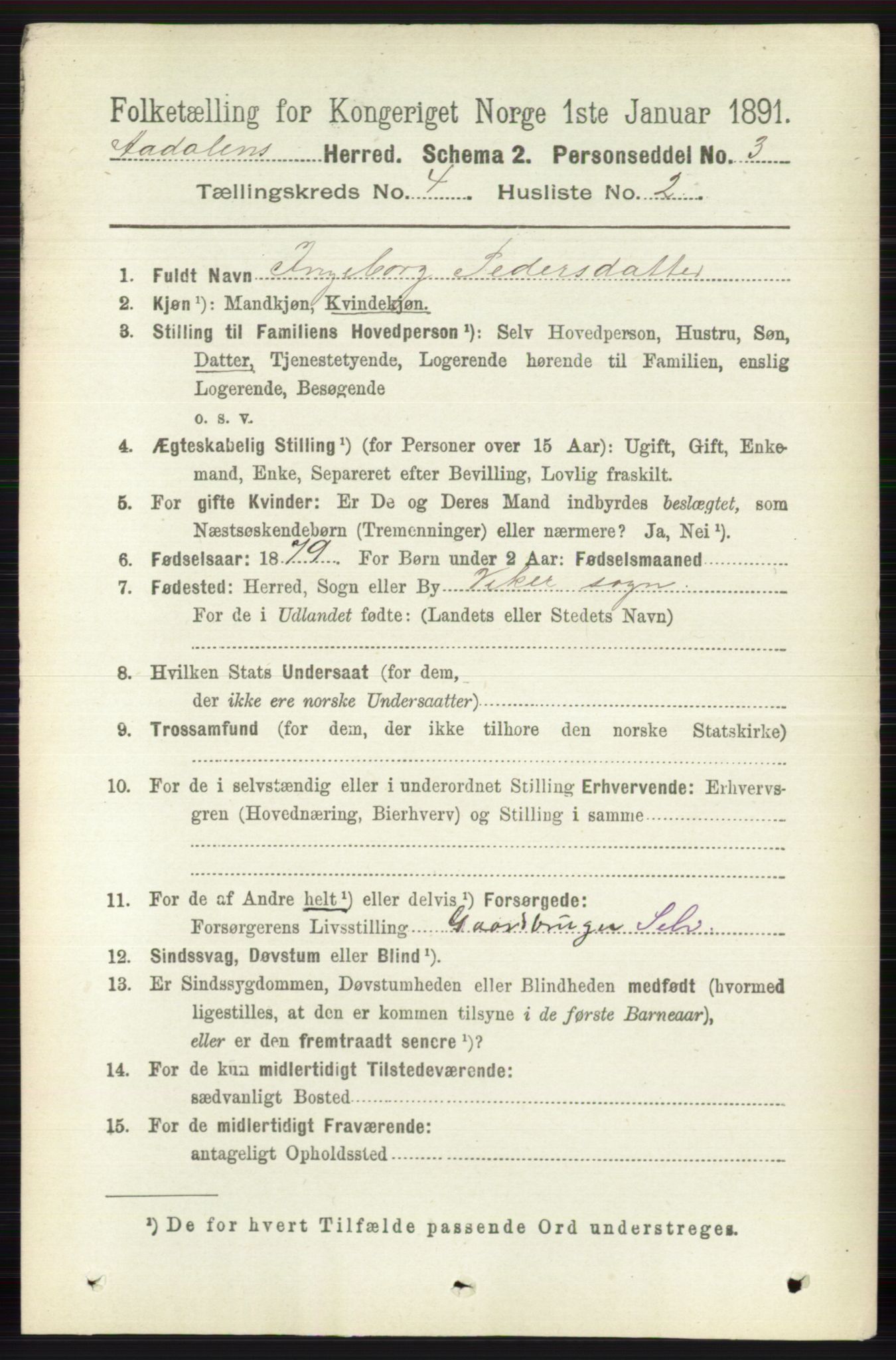 RA, 1891 census for 0614 Ådal, 1891, p. 1528