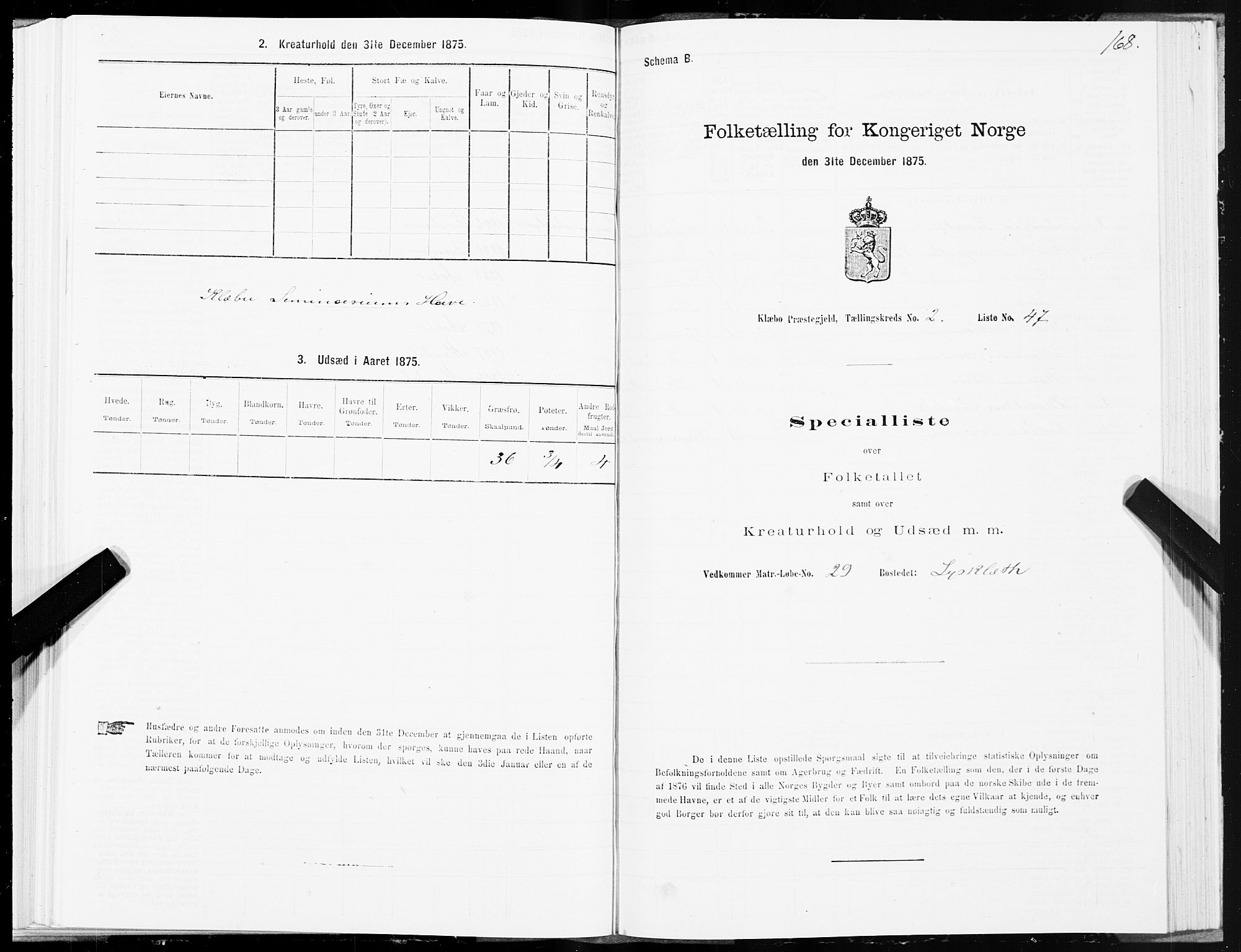 SAT, 1875 census for 1662P Klæbu, 1875, p. 1168