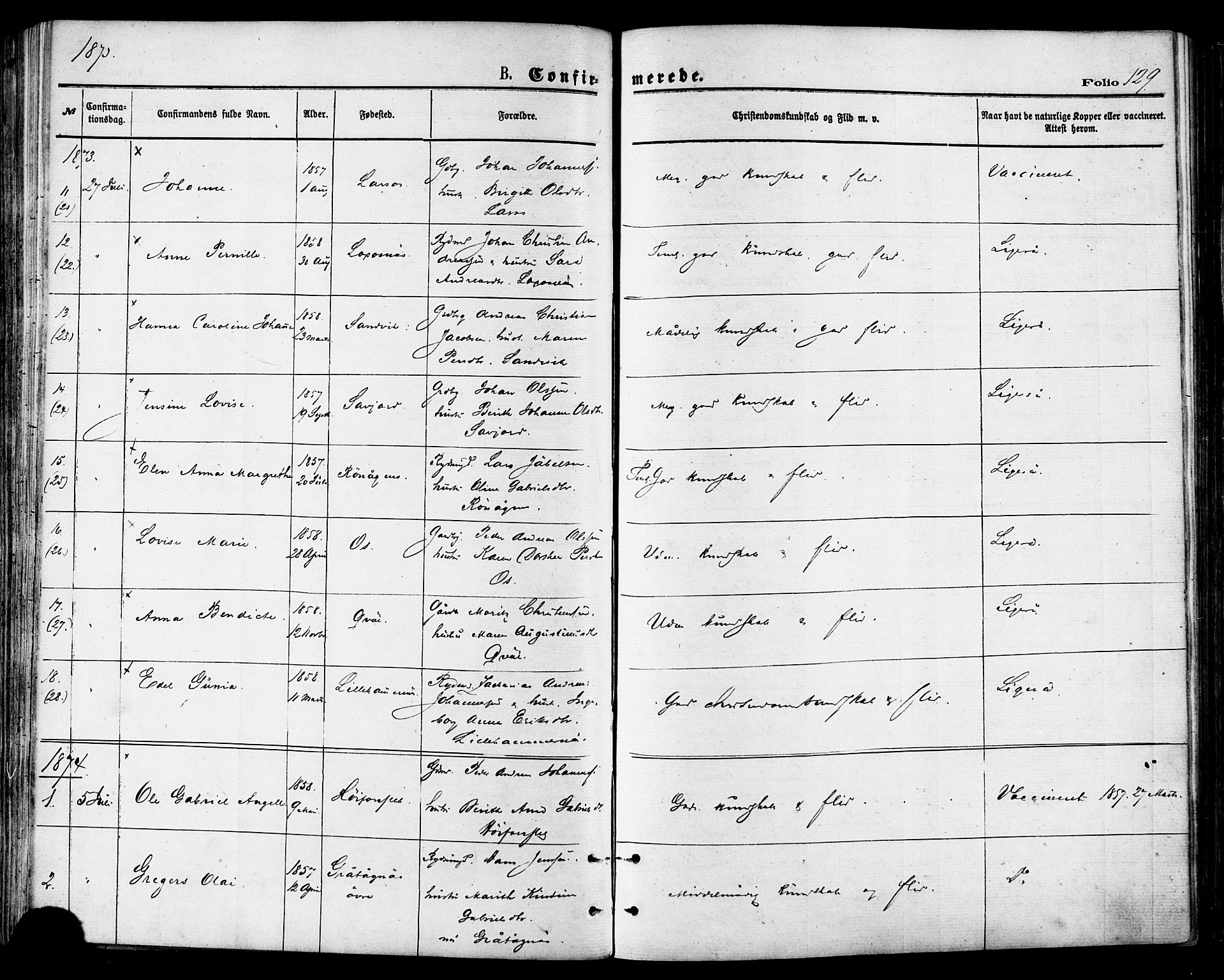 Ministerialprotokoller, klokkerbøker og fødselsregistre - Nordland, SAT/A-1459/846/L0645: Parish register (official) no. 846A03, 1872-1886, p. 129