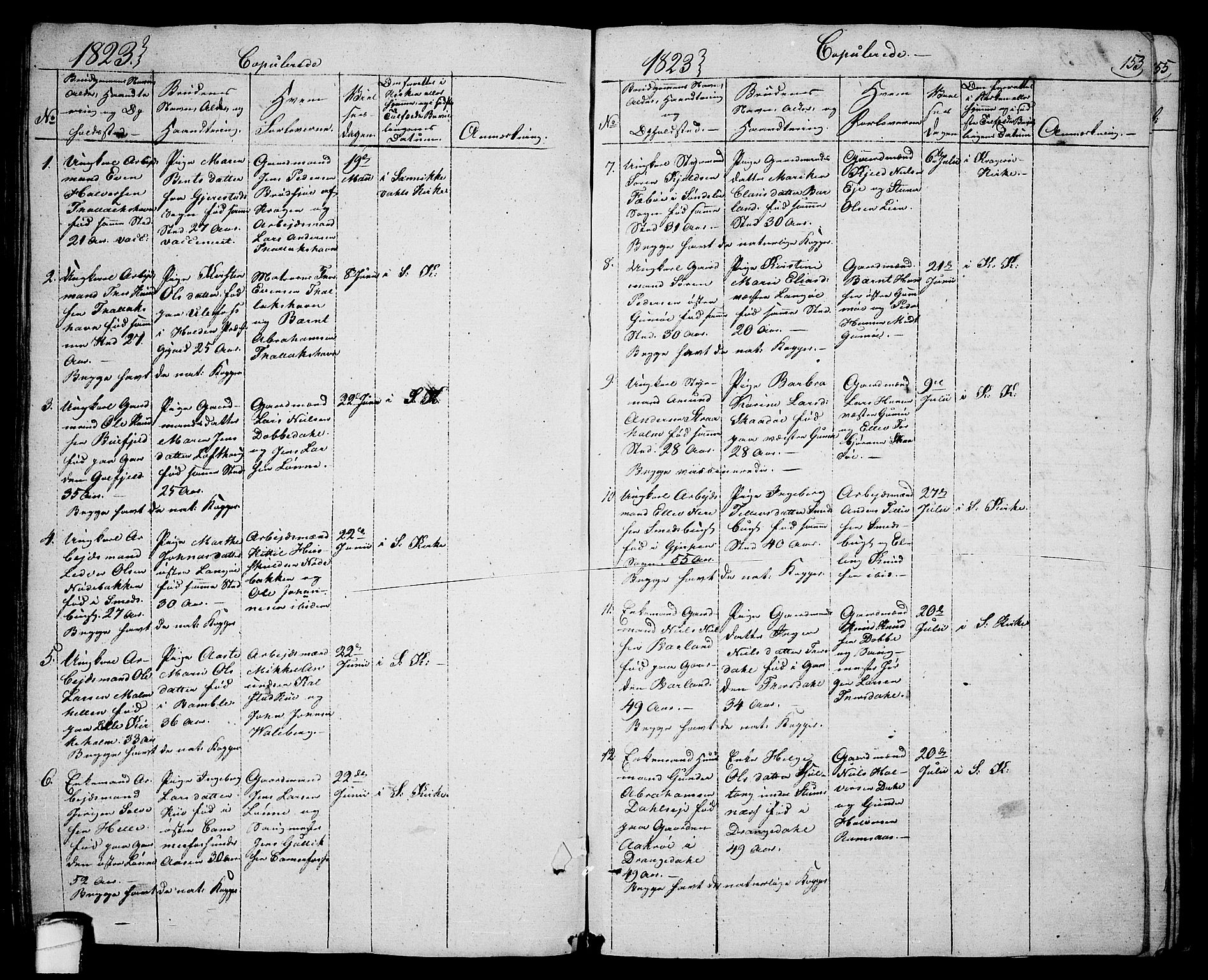 Sannidal kirkebøker, AV/SAKO-A-296/F/Fa/L0005: Parish register (official) no. 5, 1823-1830, p. 153