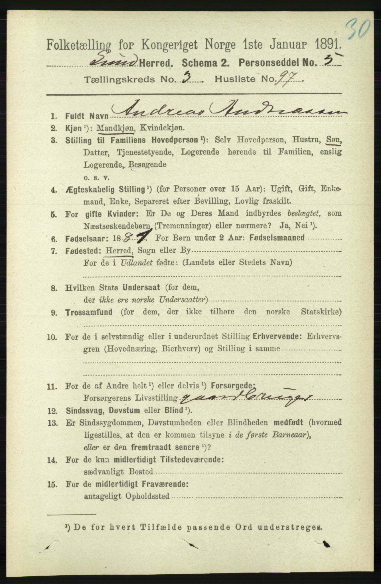 RA, 1891 census for 1112 Lund, 1891, p. 1189