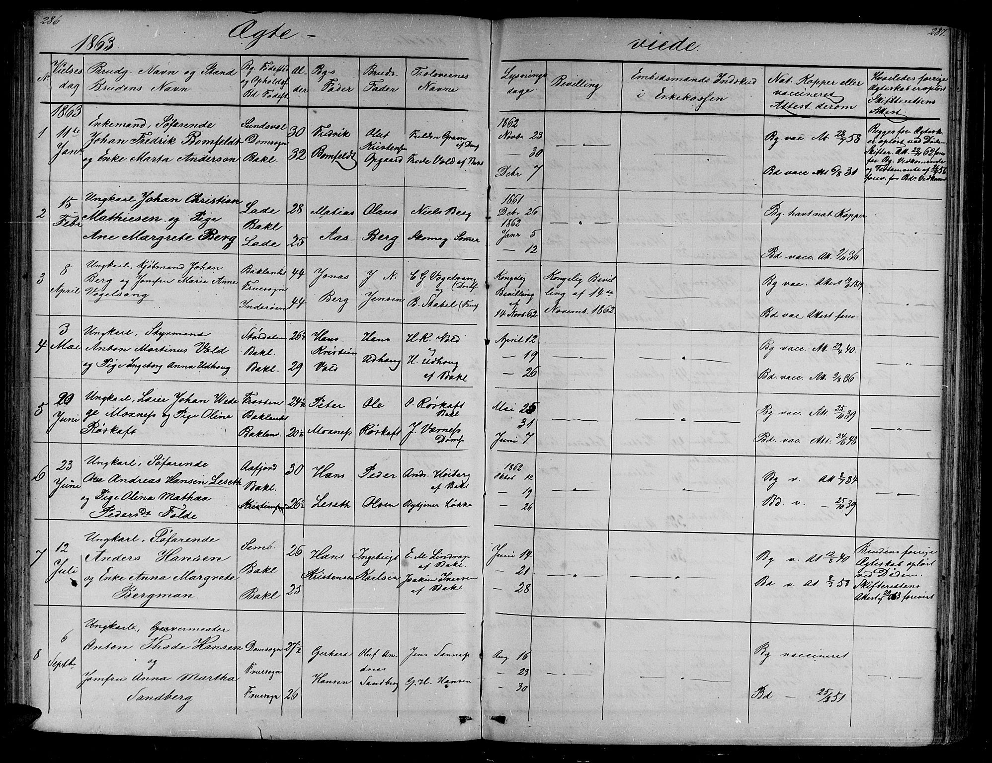 Ministerialprotokoller, klokkerbøker og fødselsregistre - Sør-Trøndelag, SAT/A-1456/604/L0219: Parish register (copy) no. 604C02, 1851-1869, p. 286-287