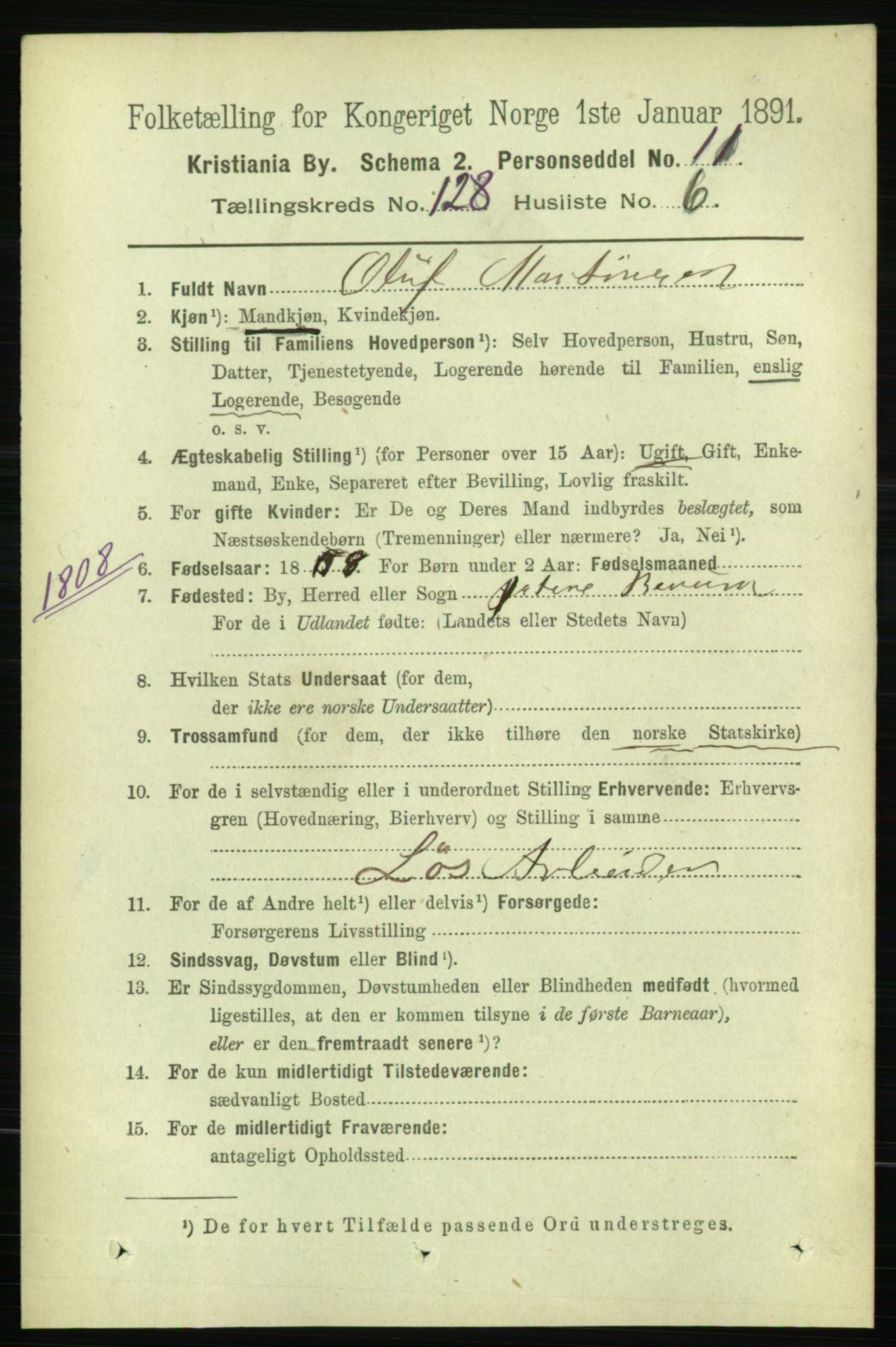 RA, 1891 census for 0301 Kristiania, 1891, p. 68734