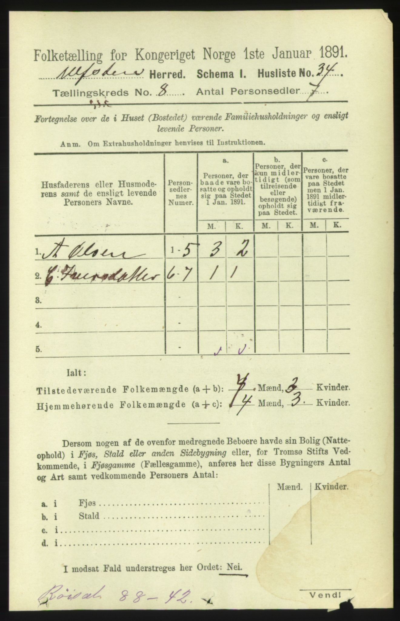 RA, 1891 census for 1516 Ulstein, 1891, p. 2553