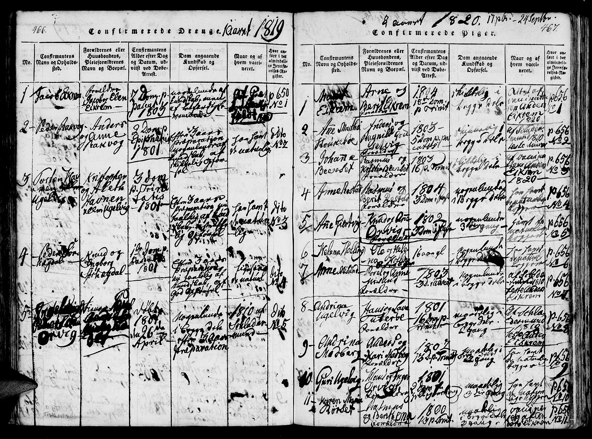 Ministerialprotokoller, klokkerbøker og fødselsregistre - Møre og Romsdal, SAT/A-1454/560/L0718: Parish register (official) no. 560A02, 1817-1844, p. 466-467