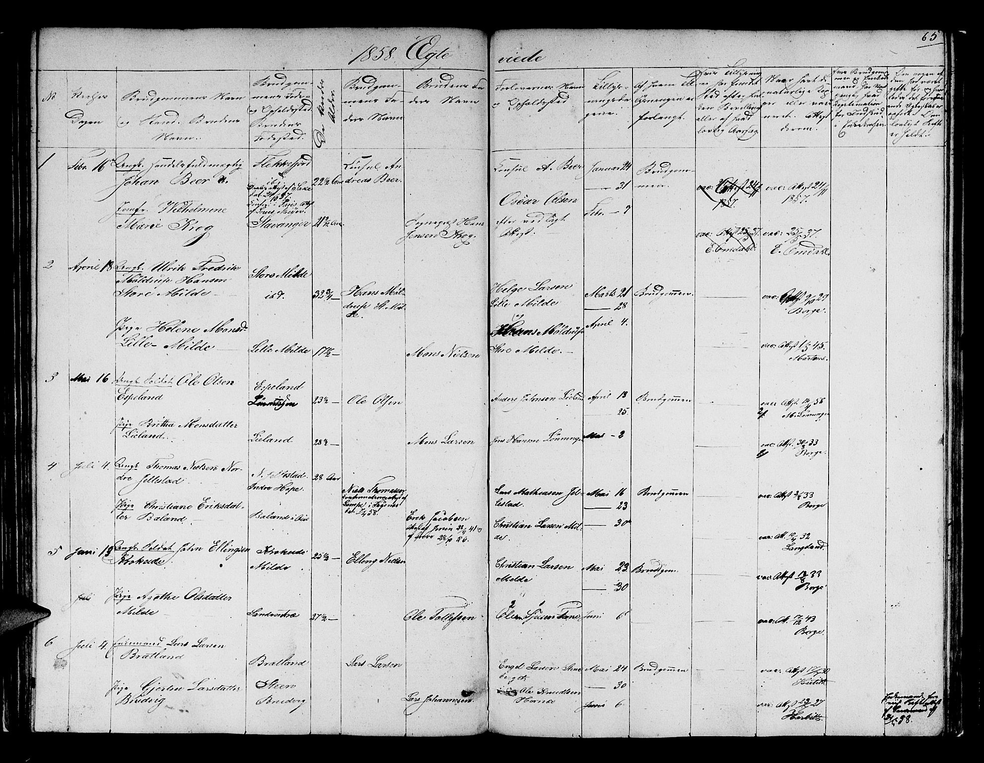 Fana Sokneprestembete, SAB/A-75101/H/Hab/Habb/L0002: Parish register (copy) no. B 2, 1851-1860, p. 65