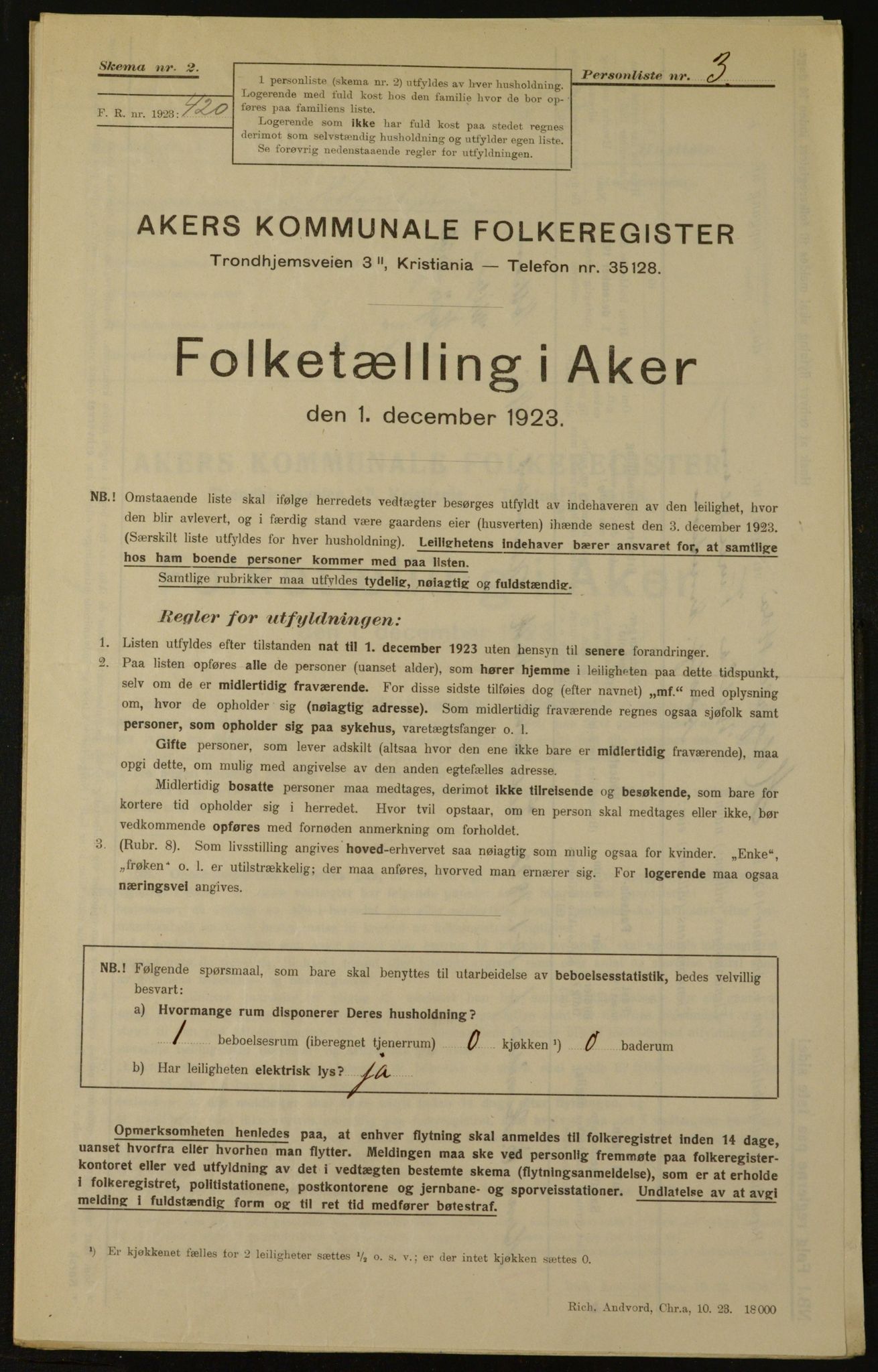 , Municipal Census 1923 for Aker, 1923, p. 2616