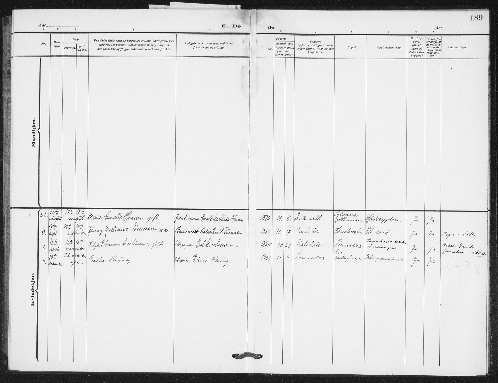 Skedsmo prestekontor Kirkebøker, AV/SAO-A-10033a/G/Gb/L0004: Parish register (copy) no. II 4, 1922-1943, p. 189