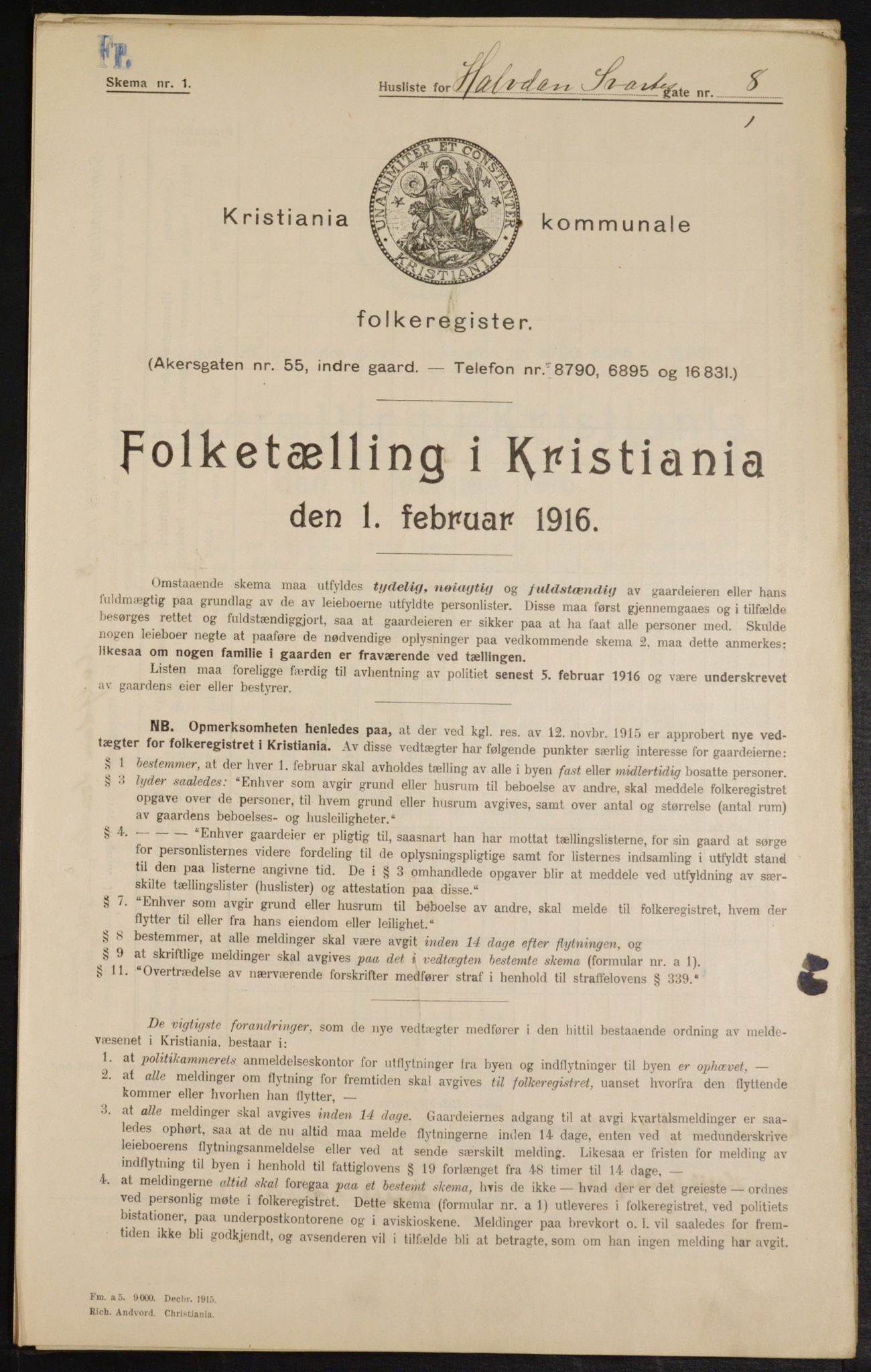 OBA, Municipal Census 1916 for Kristiania, 1916, p. 34705