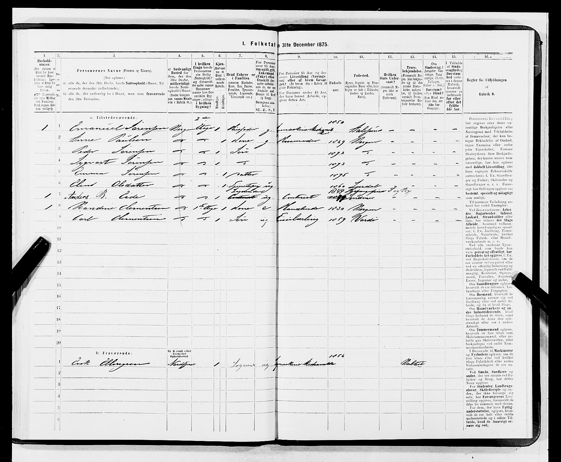 SAB, 1875 census for 1301 Bergen, 1875, p. 3278