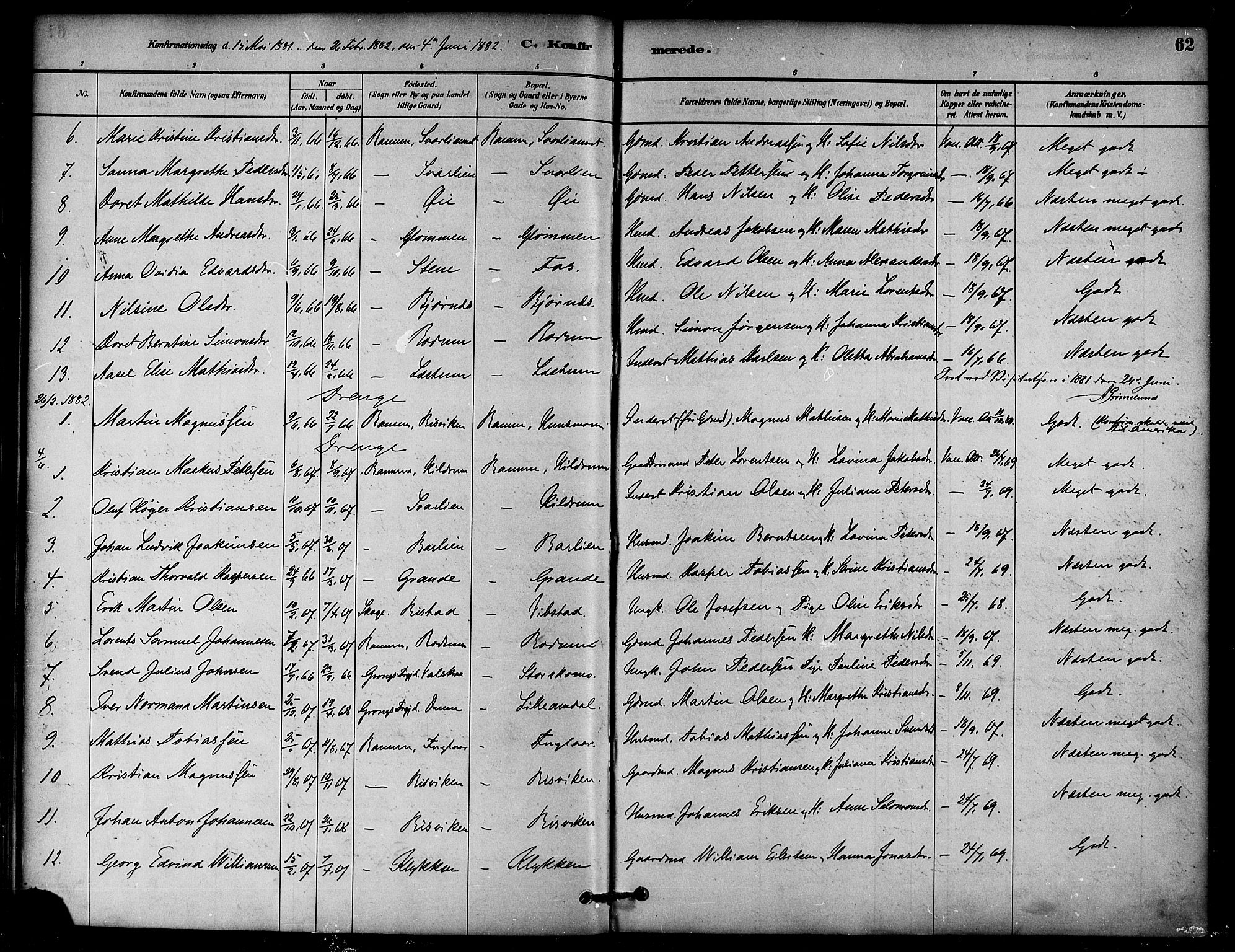 Ministerialprotokoller, klokkerbøker og fødselsregistre - Nord-Trøndelag, SAT/A-1458/764/L0555: Parish register (official) no. 764A10, 1881-1896, p. 62