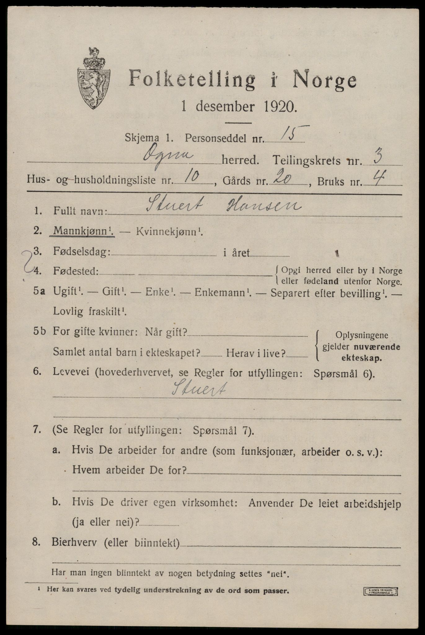 SAST, 1920 census for Ogna, 1920, p. 1879