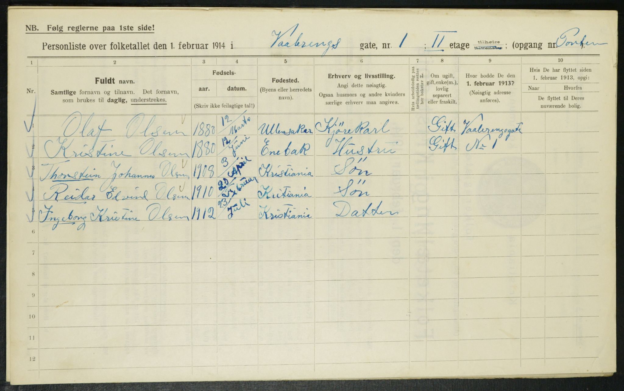 OBA, Municipal Census 1914 for Kristiania, 1914, p. 126609