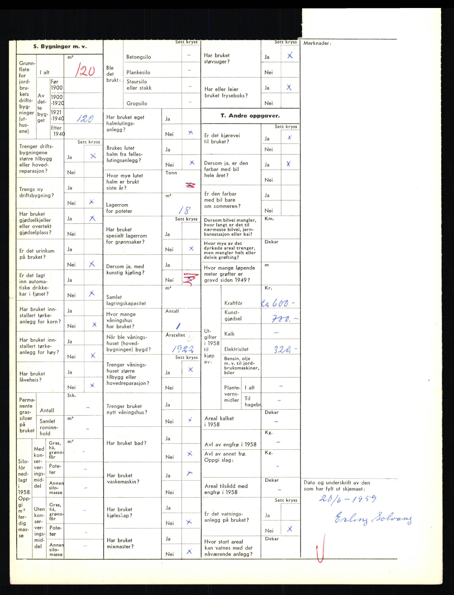 Statistisk sentralbyrå, Næringsøkonomiske emner, Jordbruk, skogbruk, jakt, fiske og fangst, AV/RA-S-2234/G/Gd/L0655: Troms: 1924 Målselv (kl. 4-10), 1959, p. 1208