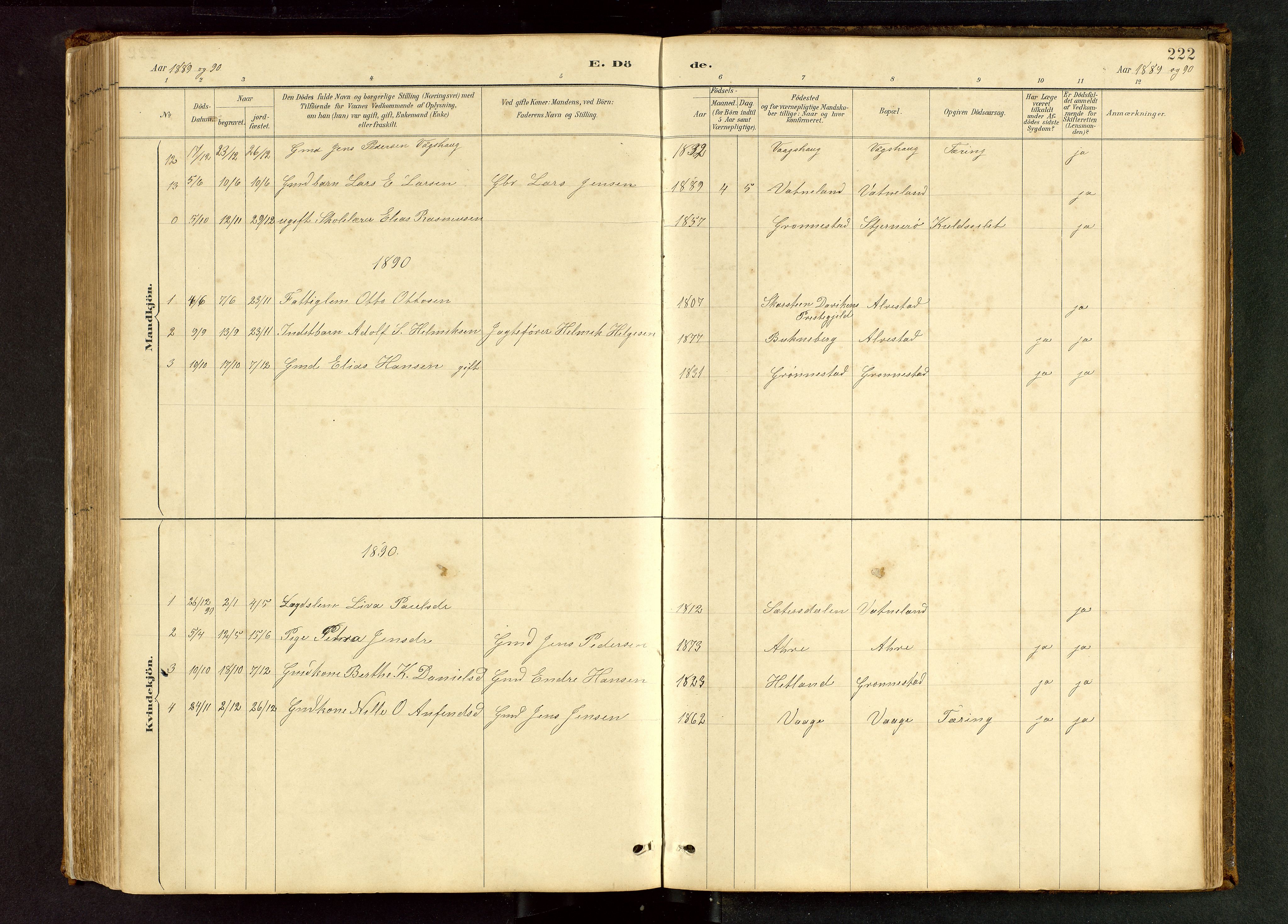 Tysvær sokneprestkontor, AV/SAST-A -101864/H/Ha/Hab/L0005: Parish register (copy) no. B 5, 1887-1947, p. 222