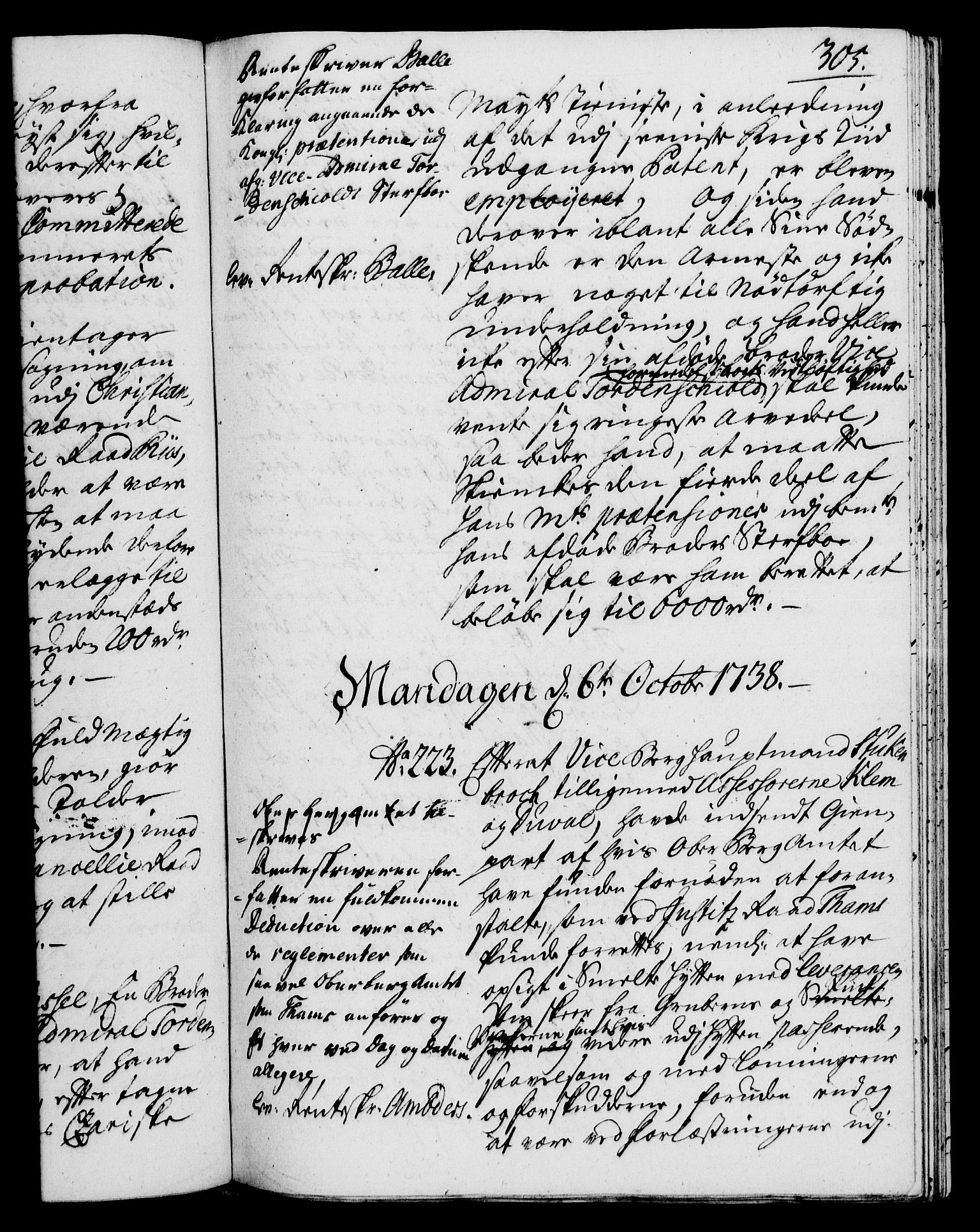 Rentekammeret, Kammerkanselliet, RA/EA-3111/G/Gh/Gha/L0020: Norsk ekstraktmemorialprotokoll (merket RK 53.65), 1738-1739, p. 305