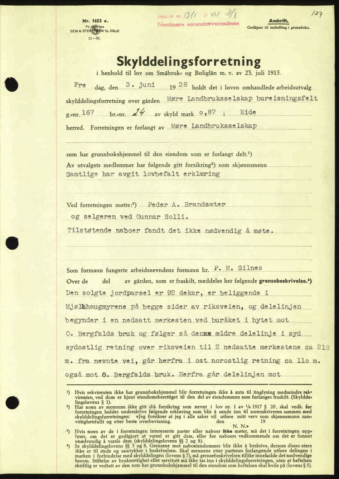 Nordmøre sorenskriveri, AV/SAT-A-4132/1/2/2Ca: Mortgage book no. A98, 1944-1944, Diary no: : 1311/1944