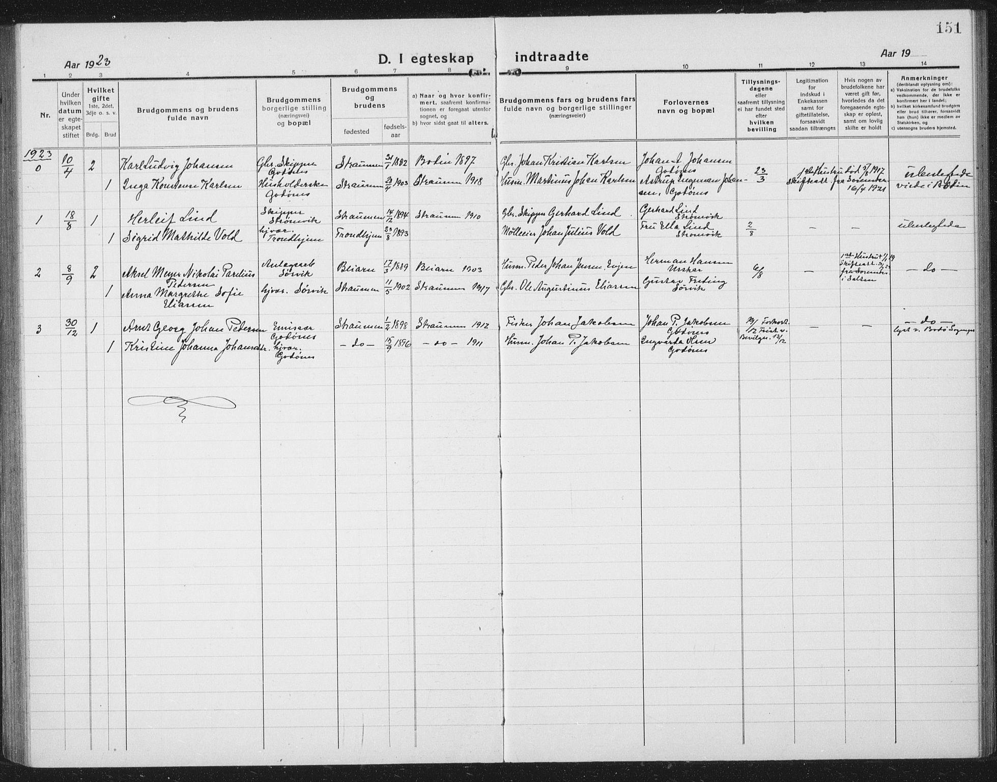 Ministerialprotokoller, klokkerbøker og fødselsregistre - Nordland, SAT/A-1459/804/L0089: Parish register (copy) no. 804C02, 1918-1935, p. 151