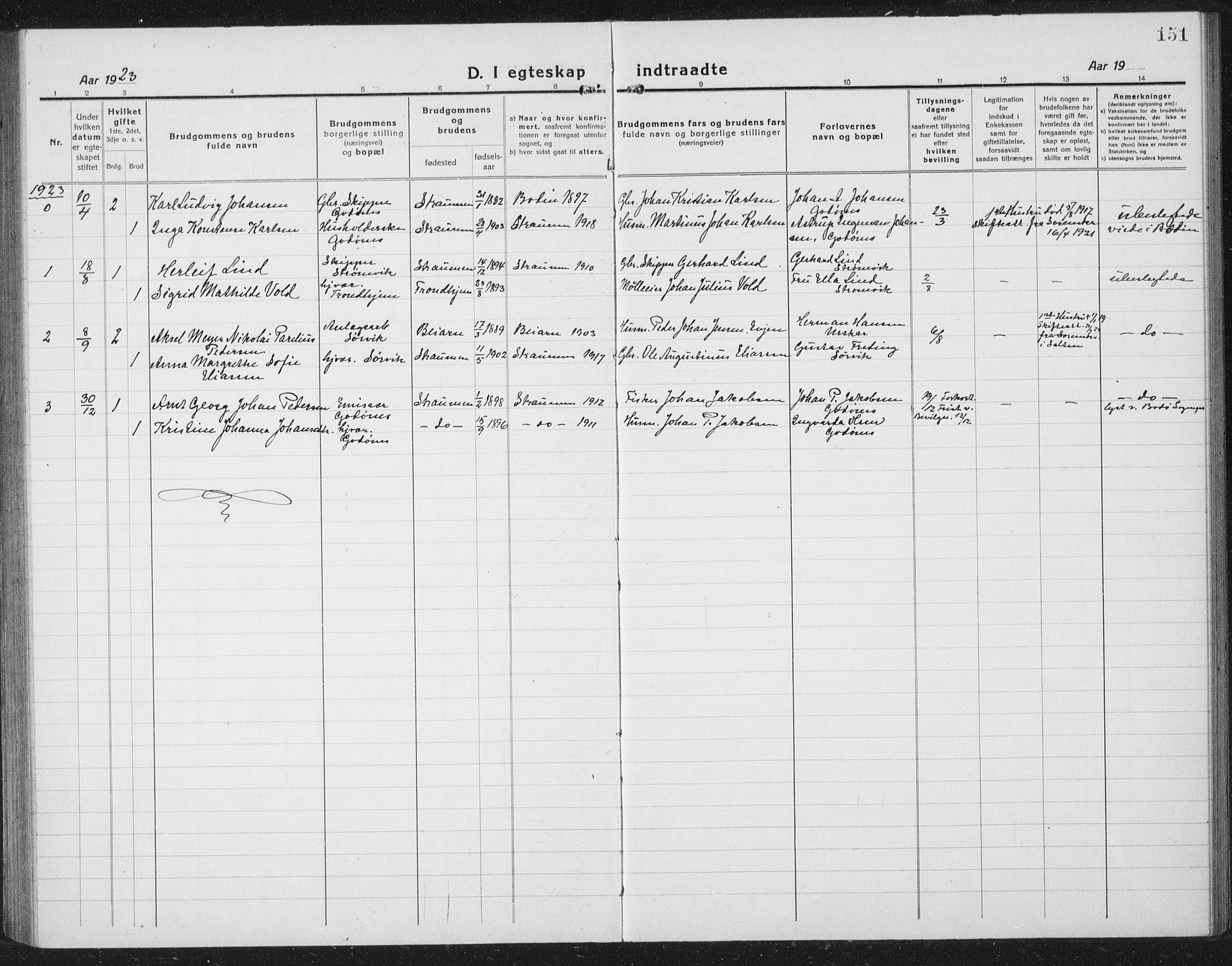 Ministerialprotokoller, klokkerbøker og fødselsregistre - Nordland, AV/SAT-A-1459/804/L0089: Parish register (copy) no. 804C02, 1918-1935, p. 151