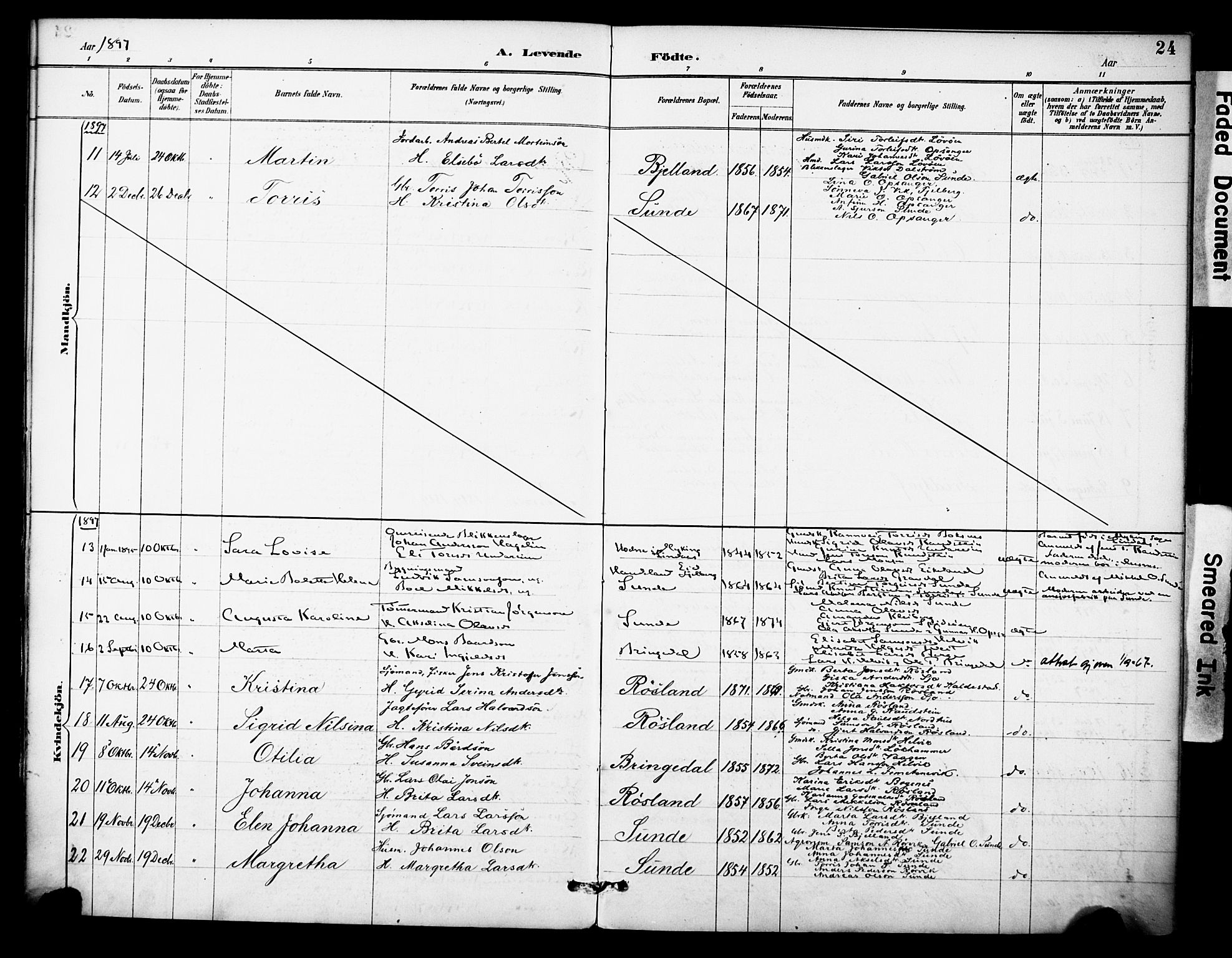 Kvinnherad sokneprestembete, AV/SAB-A-76401/H/Haa: Parish register (official) no. D 1, 1887-1910, p. 24