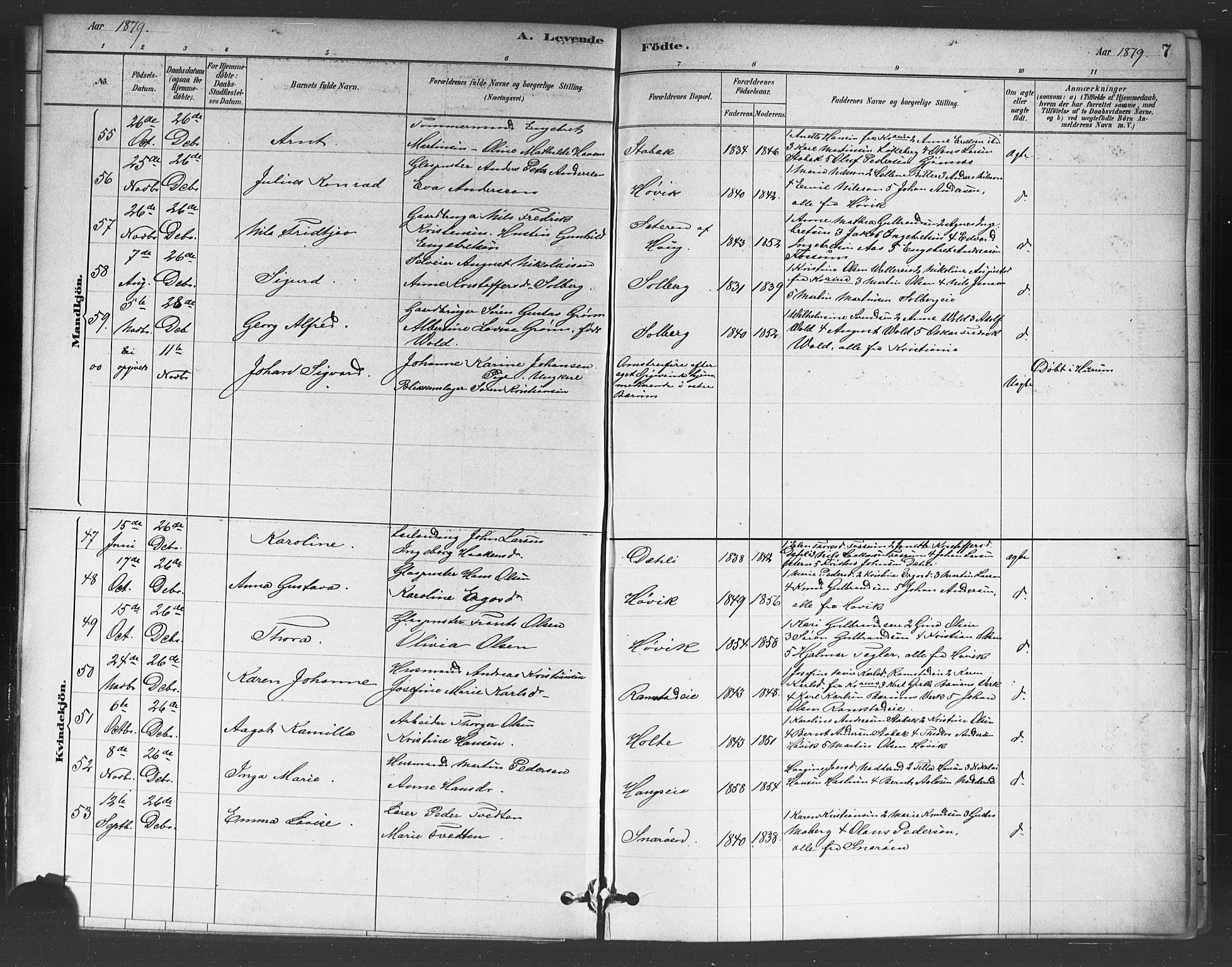 Asker prestekontor Kirkebøker, SAO/A-10256a/F/Fc/L0001: Parish register (official) no. III 1, 1879-1892, p. 7