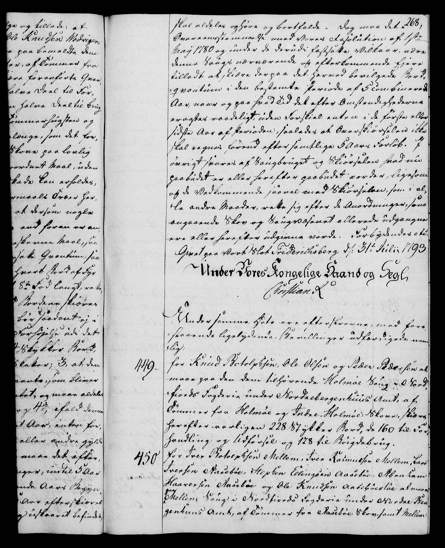 Rentekammeret, Kammerkanselliet, AV/RA-EA-3111/G/Gg/Gga/L0015: Norsk ekspedisjonsprotokoll med register (merket RK 53.15), 1790-1791, p. 268