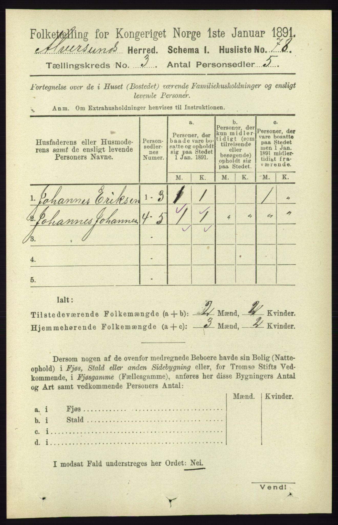 RA, 1891 census for 1257 Alversund, 1891, p. 1022