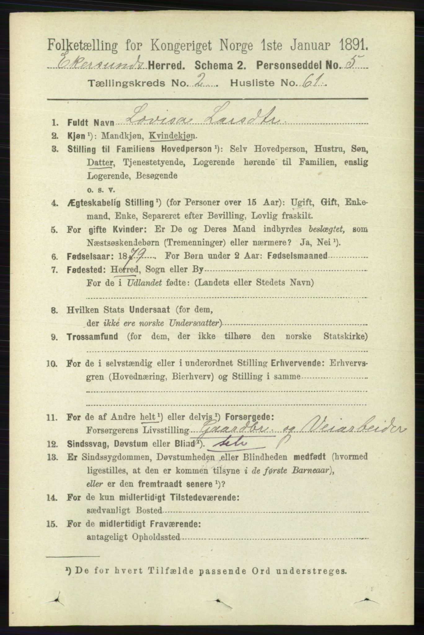 RA, 1891 census for 1116 Eigersund herred, 1891, p. 795