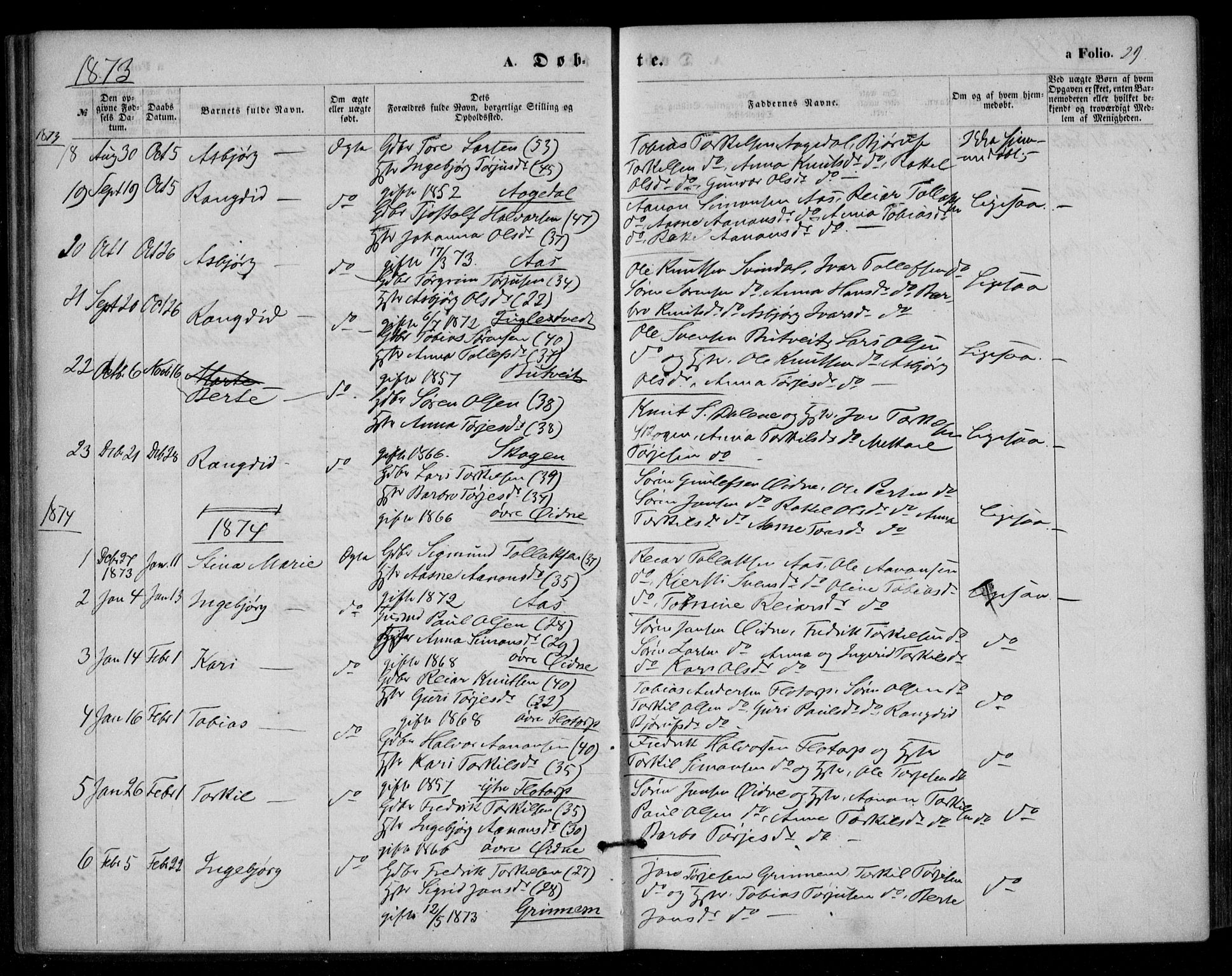 Bjelland sokneprestkontor, SAK/1111-0005/F/Fa/Fac/L0002: Parish register (official) no. A 2, 1866-1887, p. 29