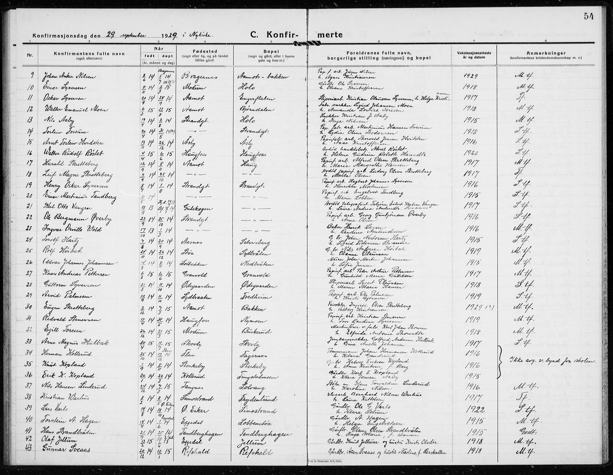 Modum kirkebøker, AV/SAKO-A-234/G/Gc/L0003: Parish register (copy) no. III 3, 1926-1934, p. 54