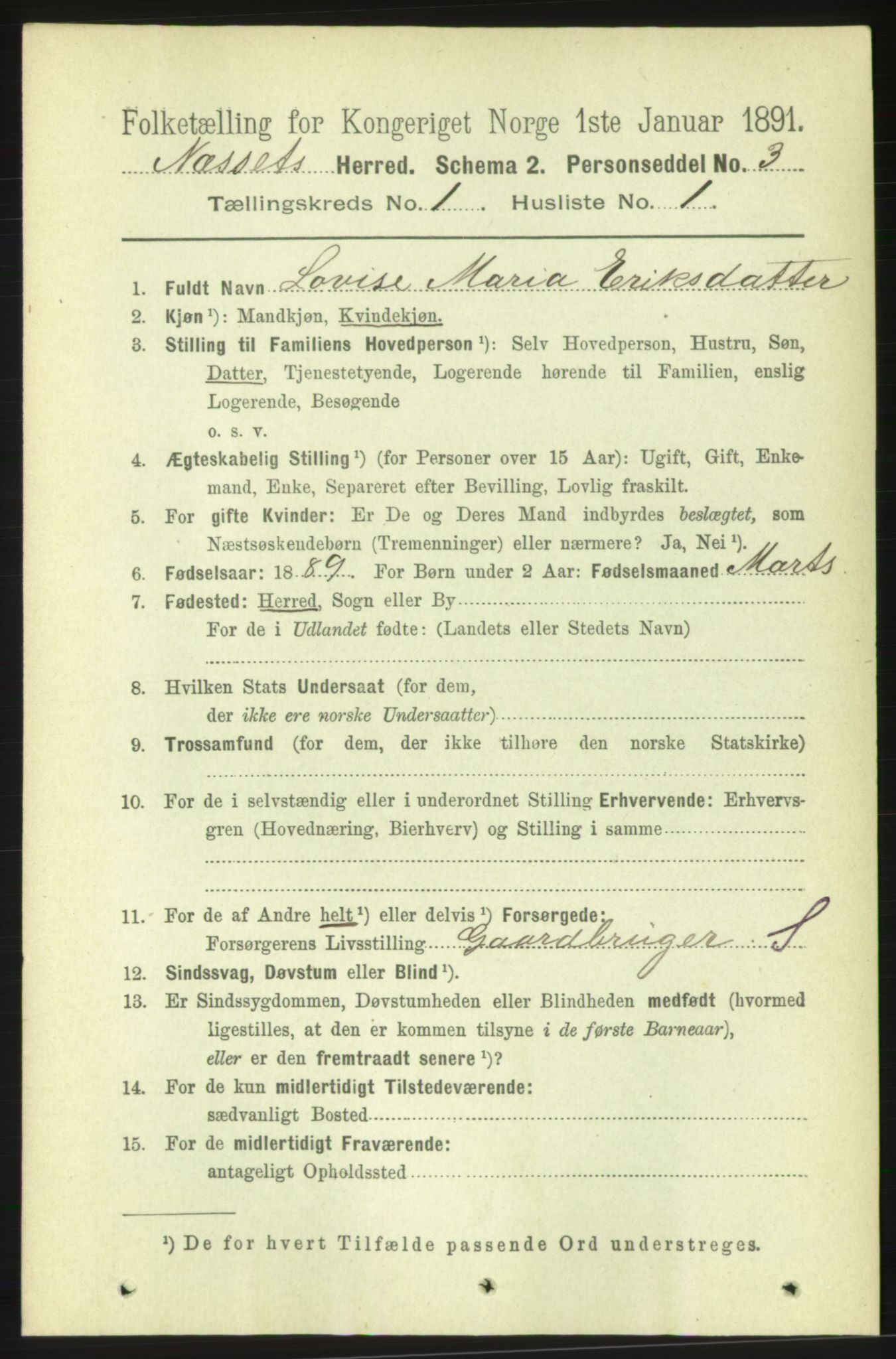 RA, 1891 census for 1543 Nesset, 1891, p. 95