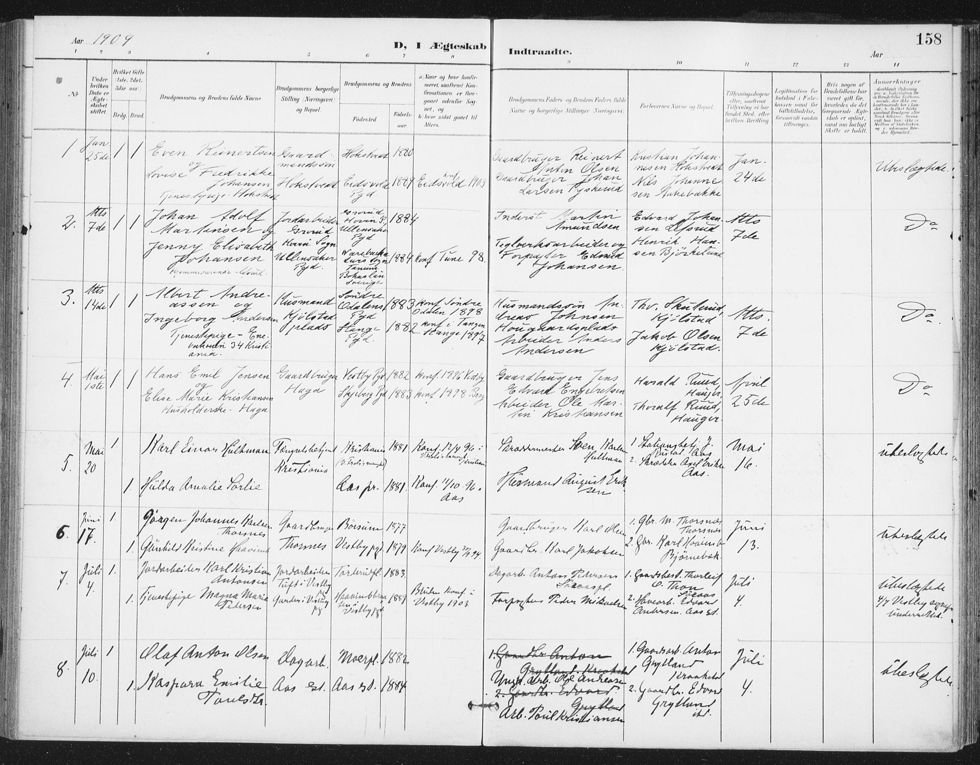 Ås prestekontor Kirkebøker, SAO/A-10894/F/Fa/L0010: Parish register (official) no. I 10, 1900-1918, p. 158