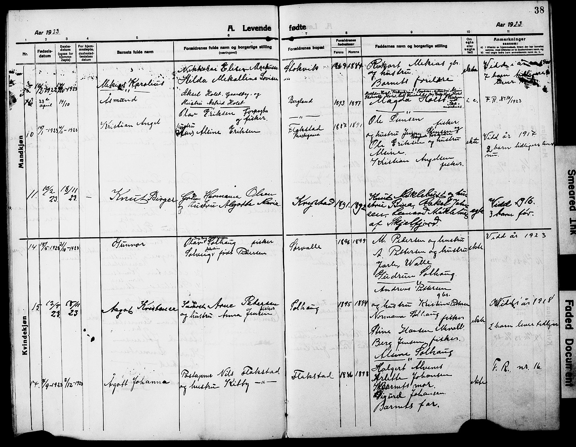 Ministerialprotokoller, klokkerbøker og fødselsregistre - Nordland, SAT/A-1459/885/L1215: Parish register (copy) no. 885C04, 1916-1929, p. 38
