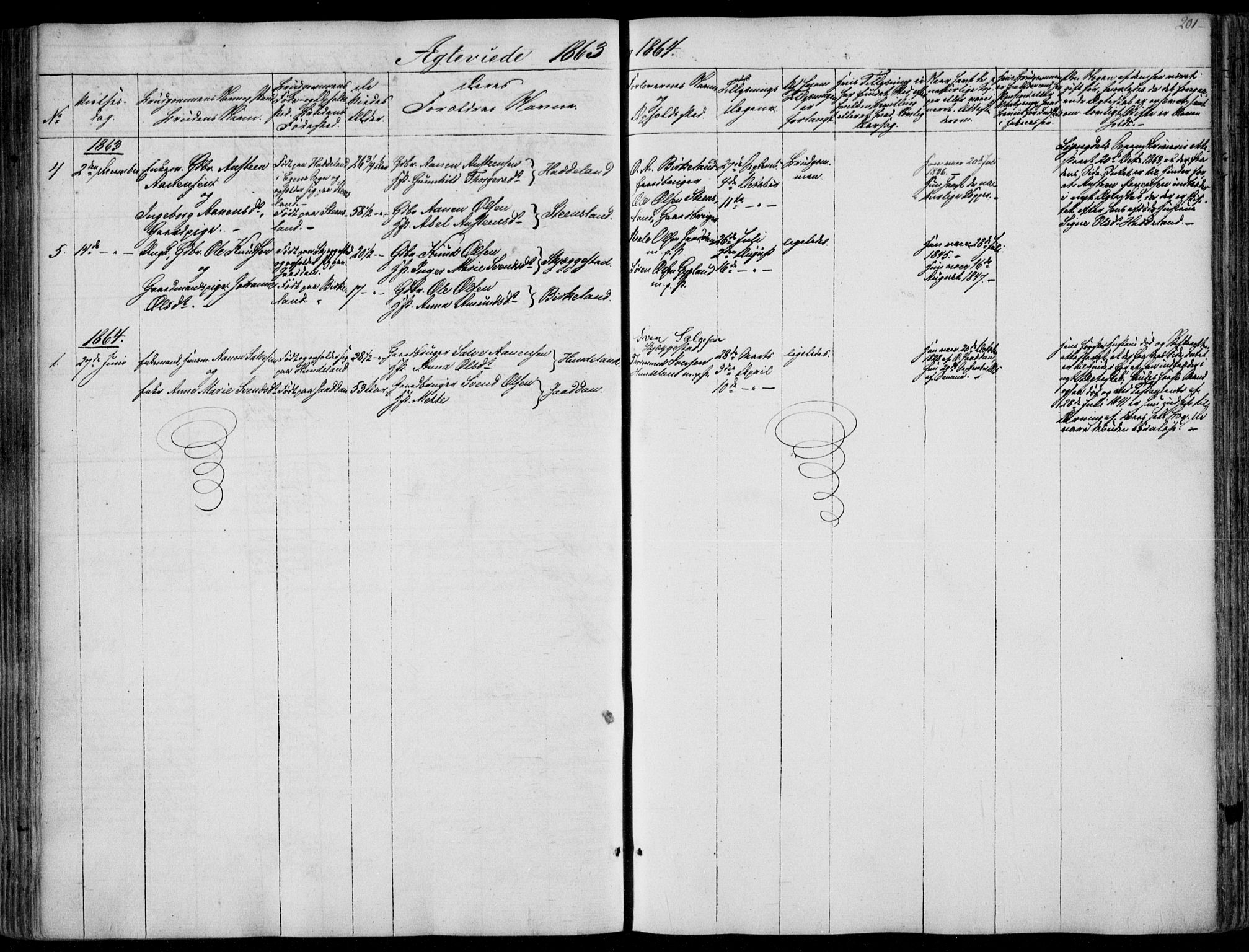 Hægebostad sokneprestkontor, SAK/1111-0024/F/Fa/Faa/L0004: Parish register (official) no. A 4, 1834-1864, p. 201
