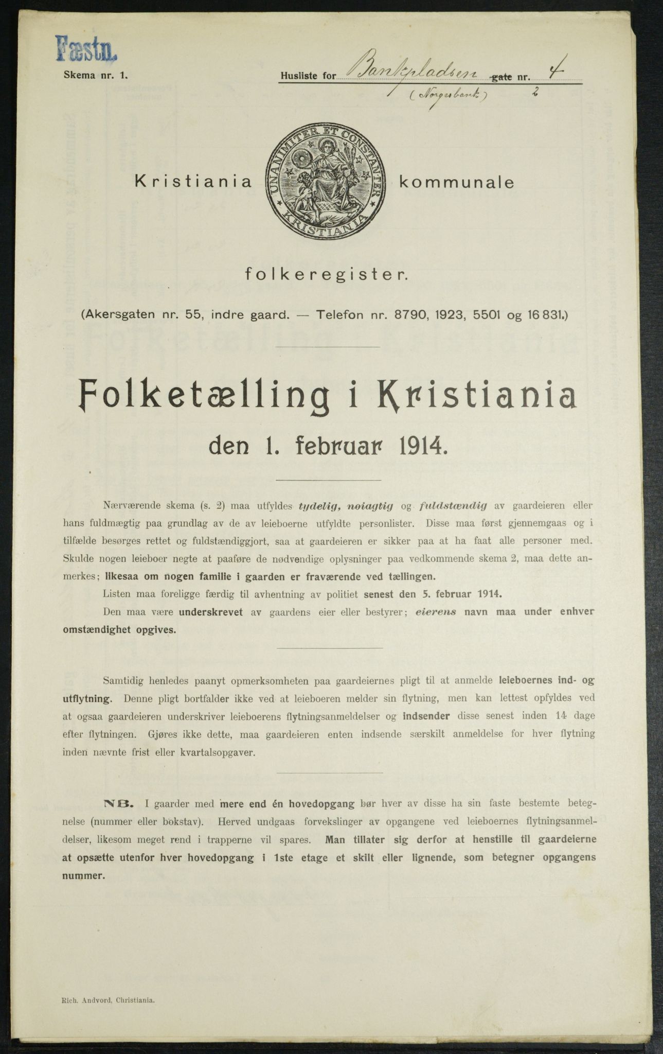 OBA, Municipal Census 1914 for Kristiania, 1914, p. 3361