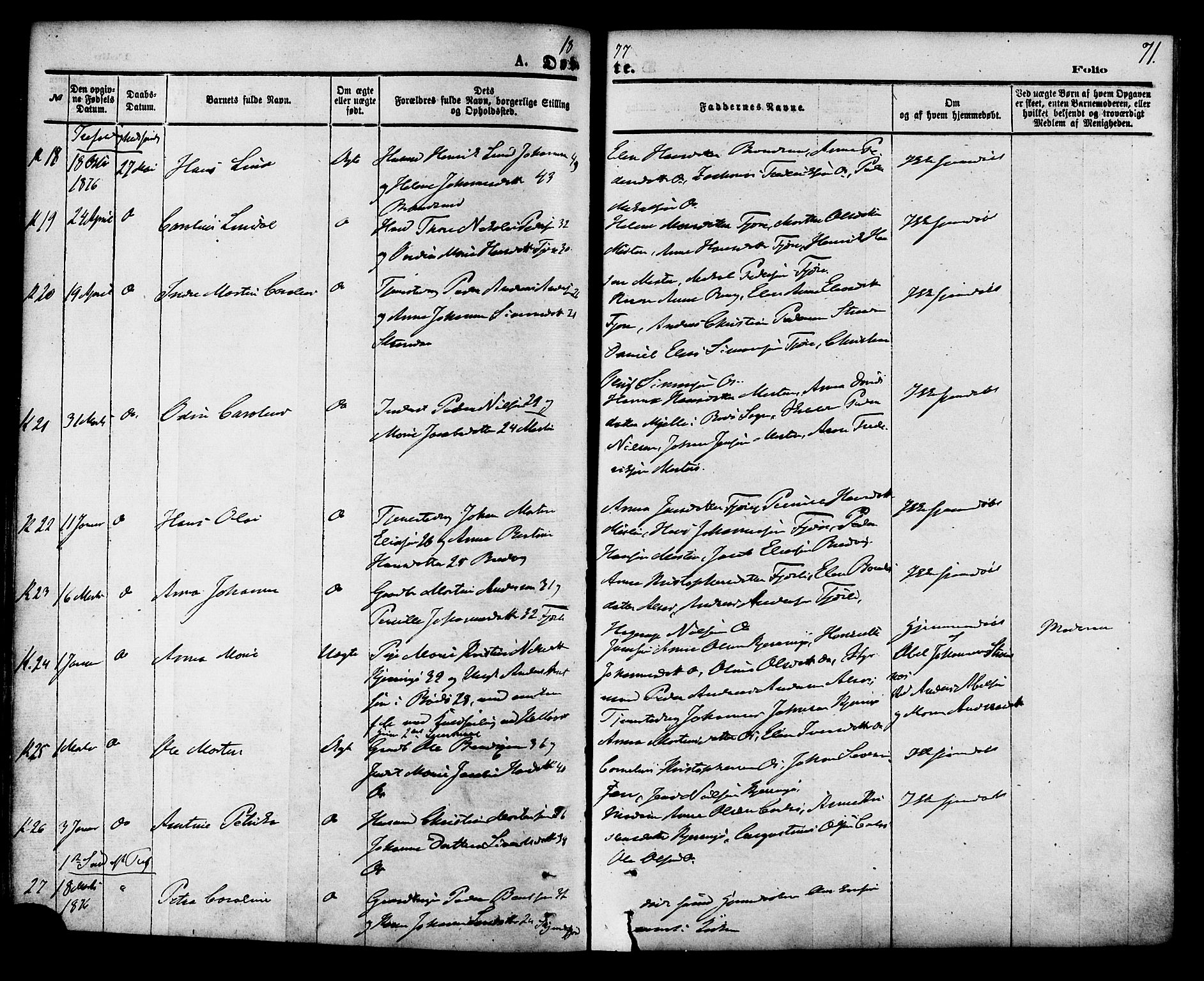 Ministerialprotokoller, klokkerbøker og fødselsregistre - Nordland, SAT/A-1459/853/L0771: Parish register (official) no. 853A10, 1870-1881, p. 71
