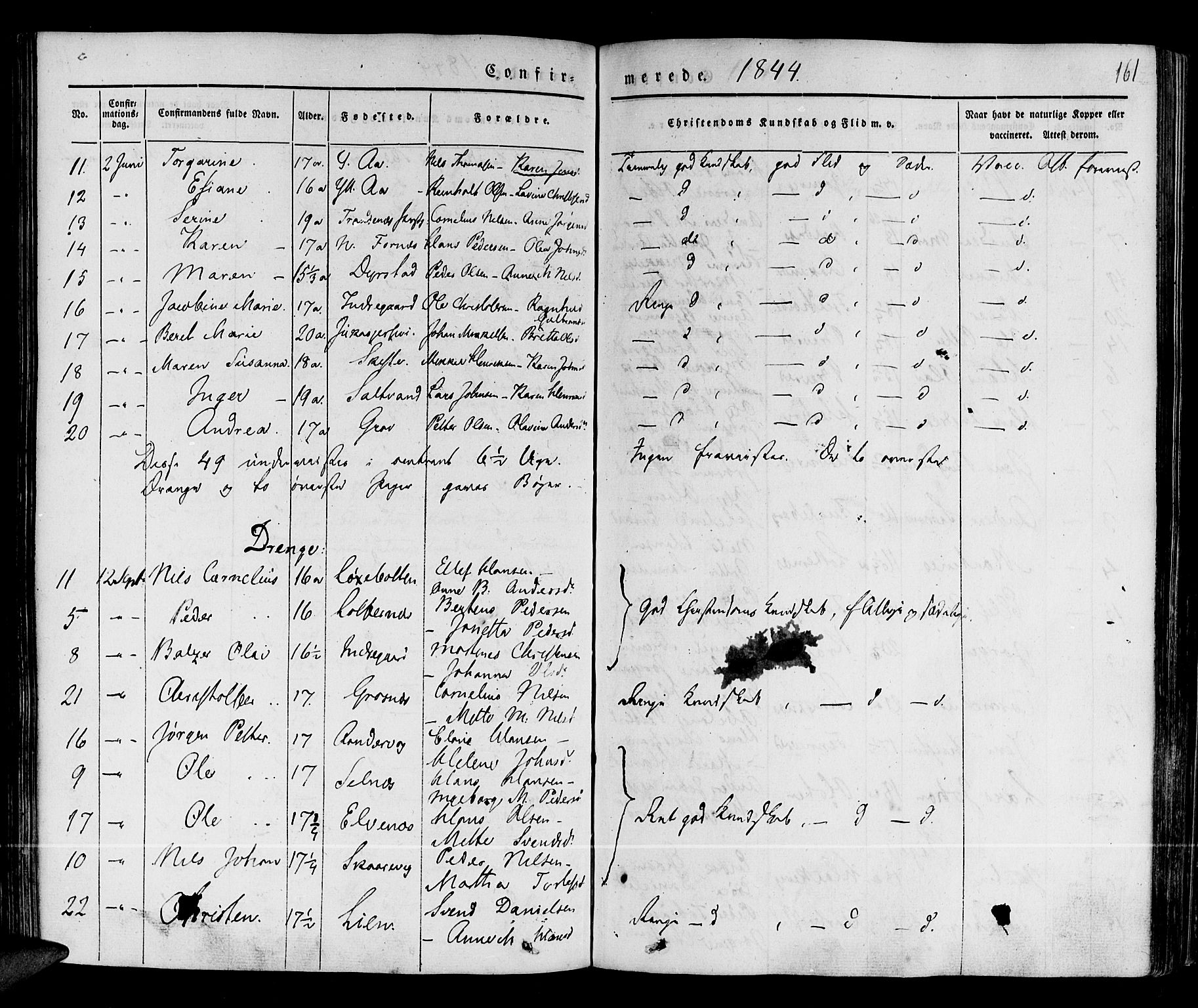 Ibestad sokneprestembete, AV/SATØ-S-0077/H/Ha/Haa/L0006kirke: Parish register (official) no. 6, 1837-1850, p. 161