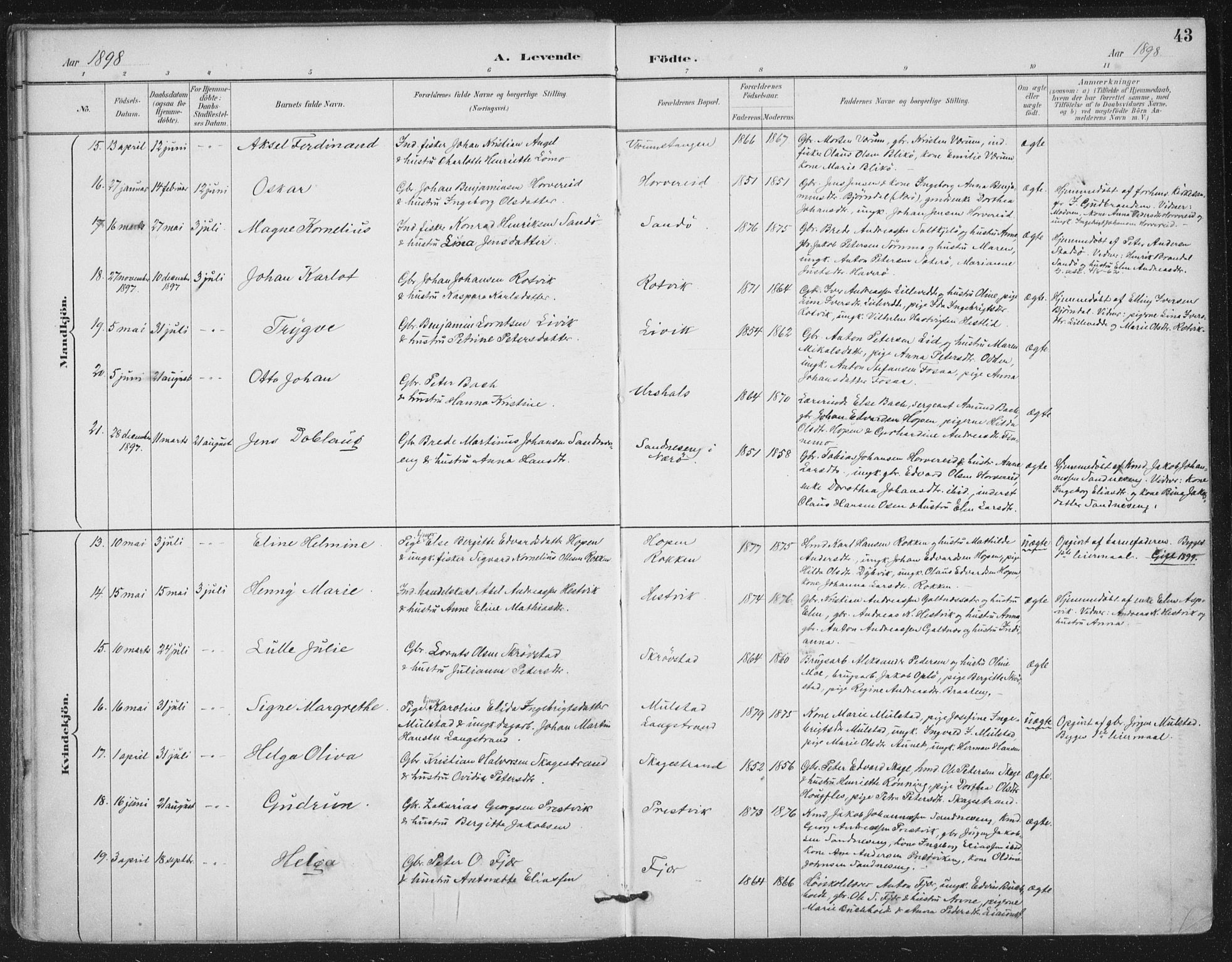 Ministerialprotokoller, klokkerbøker og fødselsregistre - Nord-Trøndelag, AV/SAT-A-1458/780/L0644: Parish register (official) no. 780A08, 1886-1903, p. 43