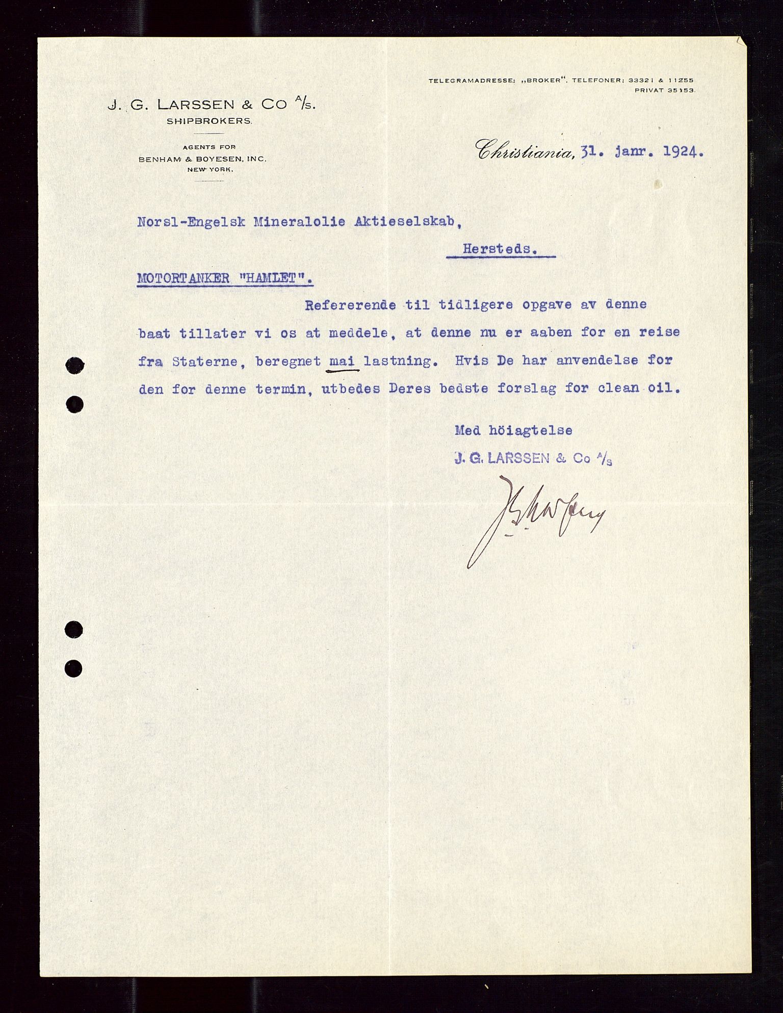 Pa 1521 - A/S Norske Shell, SAST/A-101915/E/Ea/Eaa/L0012: Sjefskorrespondanse, 1924, p. 710