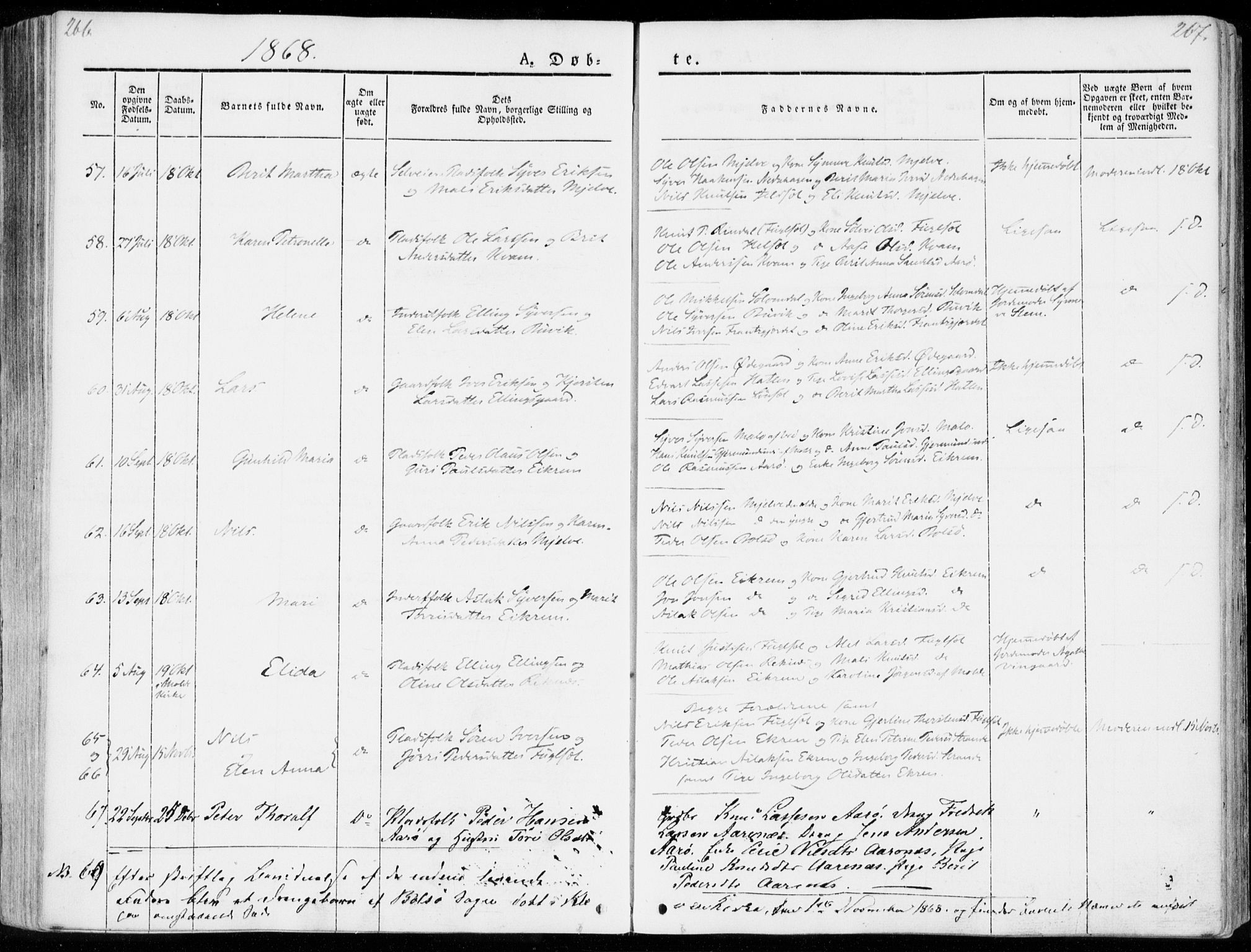 Ministerialprotokoller, klokkerbøker og fødselsregistre - Møre og Romsdal, AV/SAT-A-1454/555/L0653: Parish register (official) no. 555A04, 1843-1869, p. 266-267