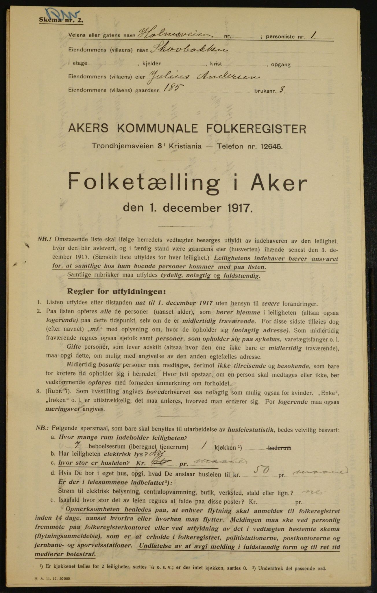 OBA, Municipal Census 1917 for Aker, 1917, p. 16336