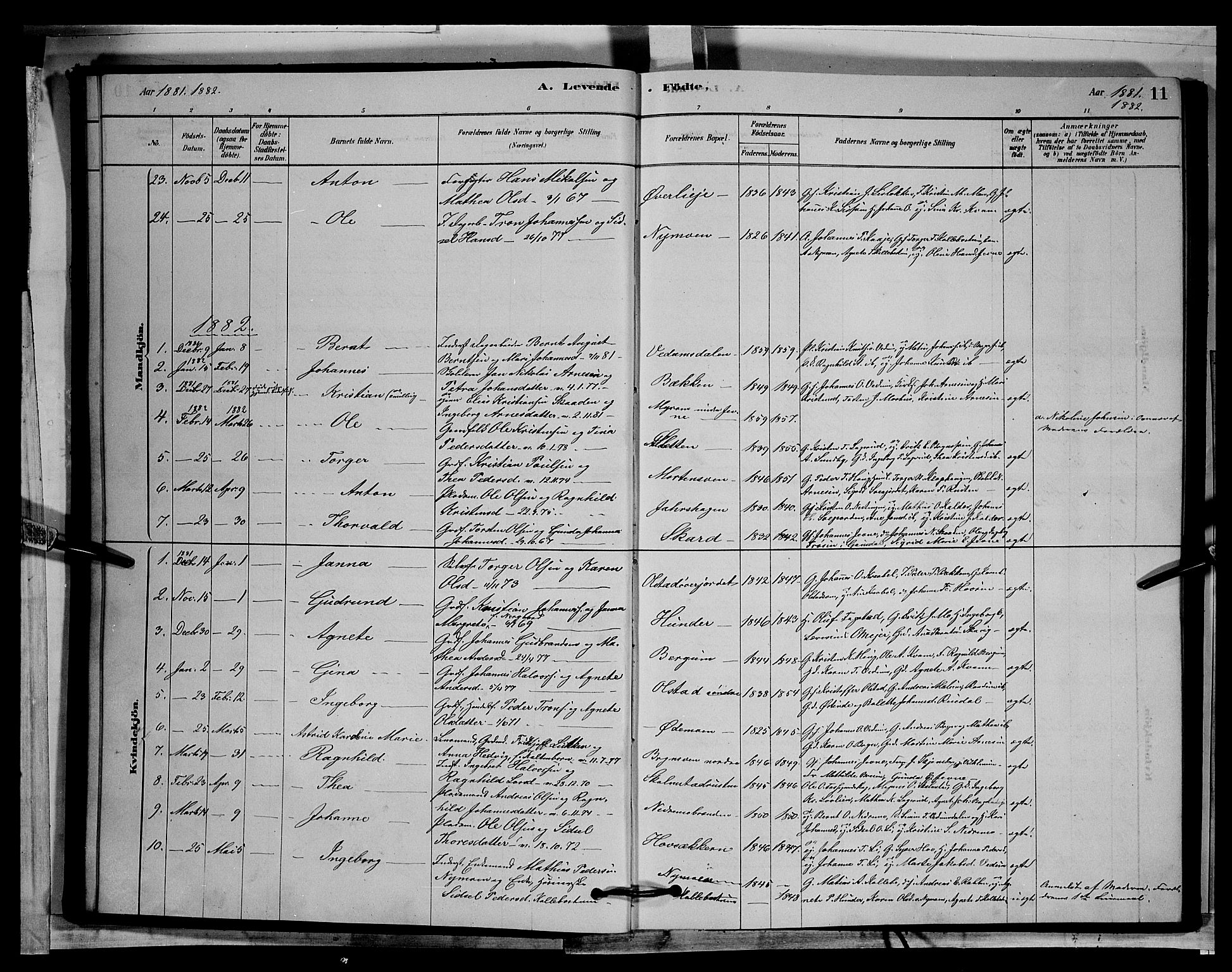 Øyer prestekontor, AV/SAH-PREST-084/H/Ha/Hab/L0002: Parish register (copy) no. 2, 1878-1896, p. 11