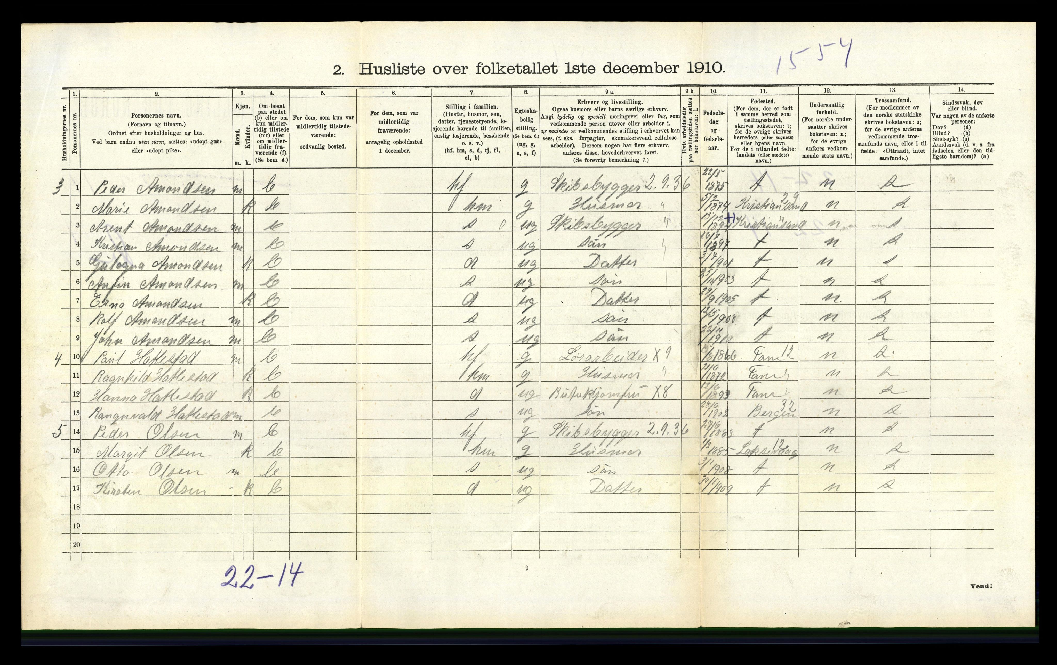 RA, 1910 census for Årstad, 1910, p. 1055