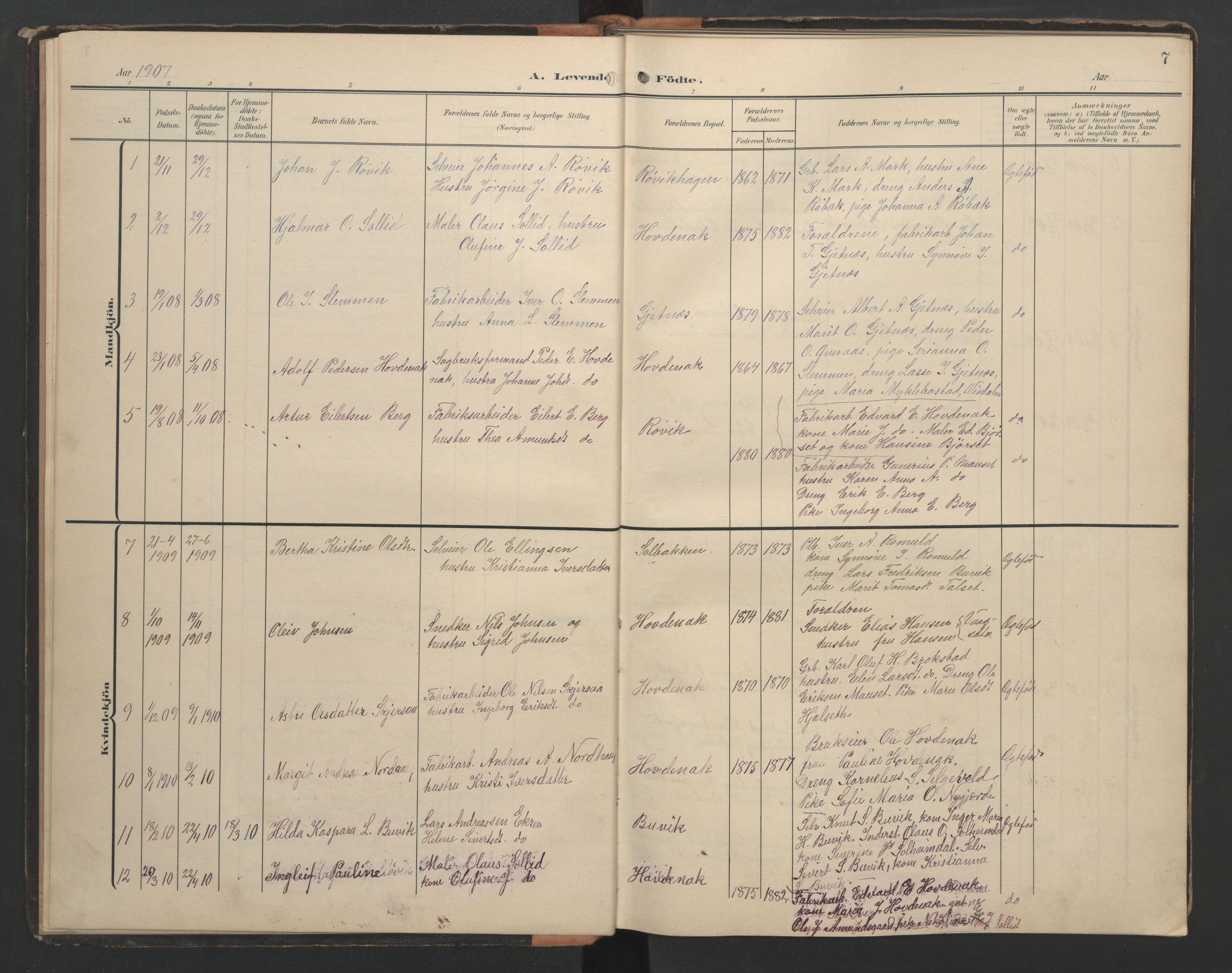 Ministerialprotokoller, klokkerbøker og fødselsregistre - Møre og Romsdal, AV/SAT-A-1454/556/L0677: Parish register (copy) no. 556C01, 1907-1953, p. 7