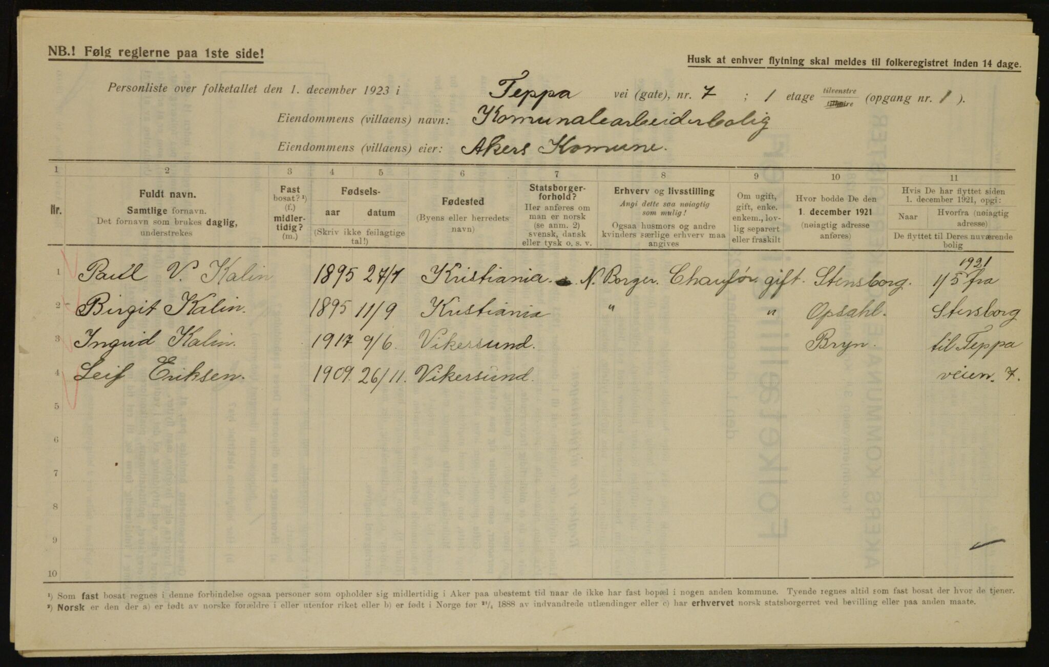 , Municipal Census 1923 for Aker, 1923, p. 35052