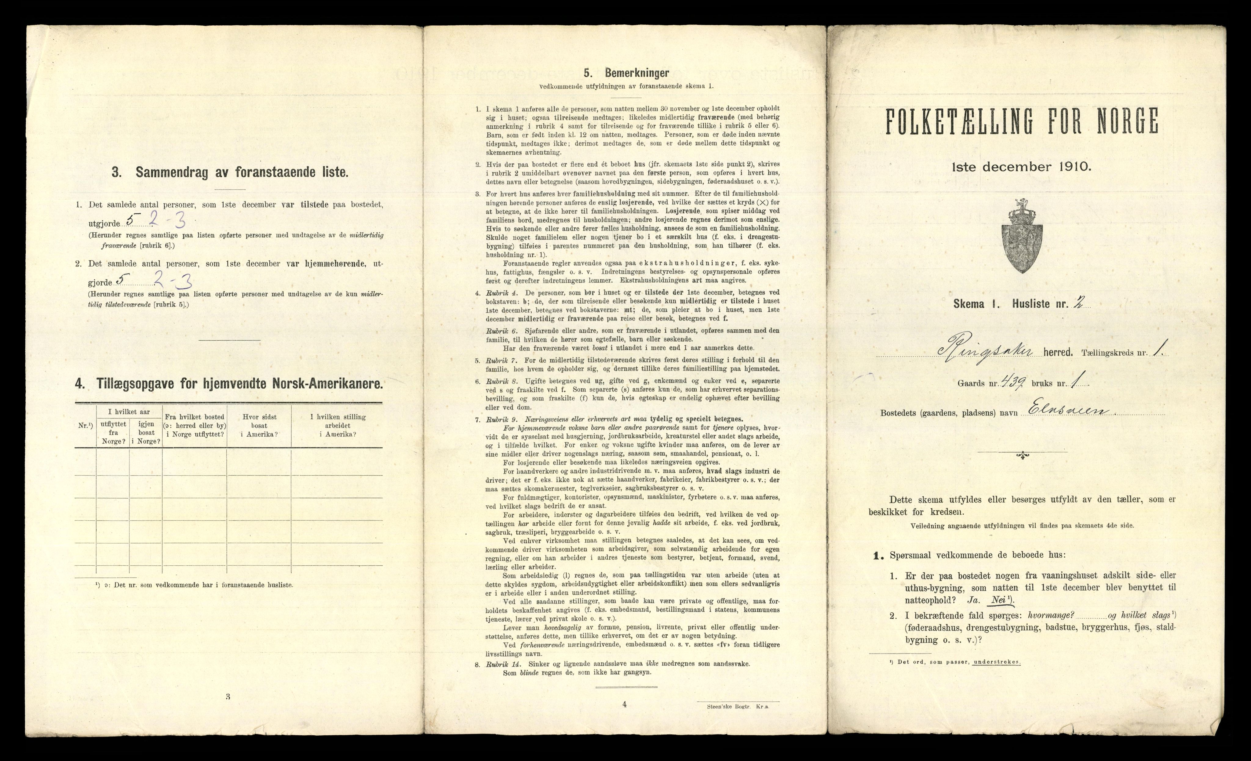 RA, 1910 census for Ringsaker, 1910, p. 103