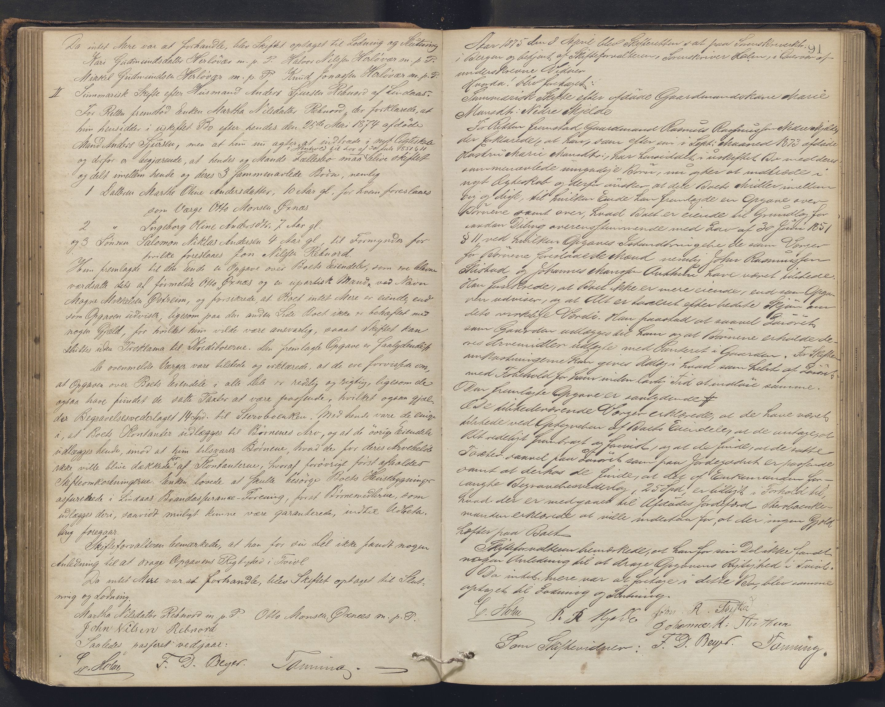 Nordhordland sorenskrivar, AV/SAB-A-2901/1/H/Hc/L0002: Skifteforhandlingsprotokollar, 1871-1878, p. 91