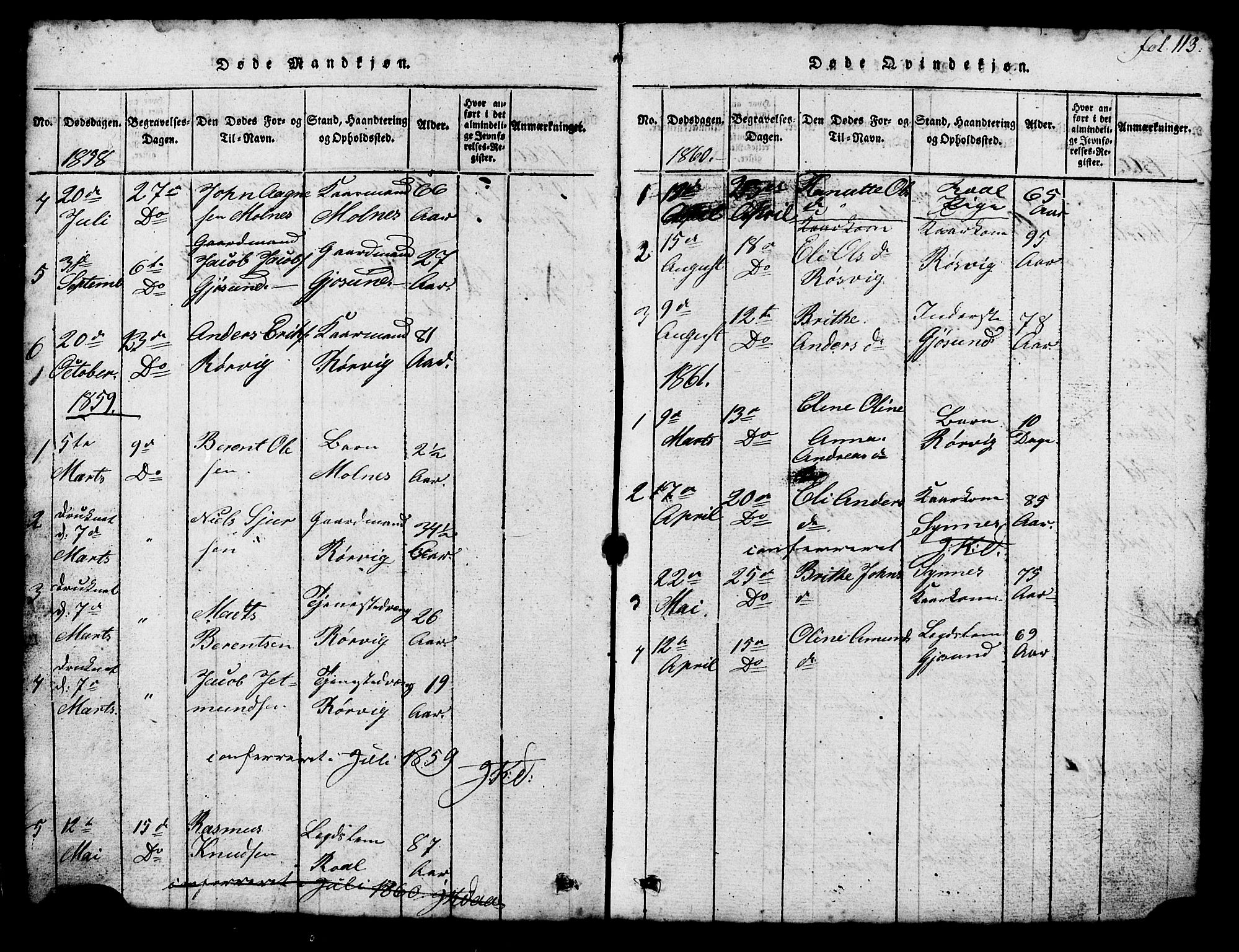 Ministerialprotokoller, klokkerbøker og fødselsregistre - Møre og Romsdal, SAT/A-1454/537/L0520: Parish register (copy) no. 537C01, 1819-1868, p. 113